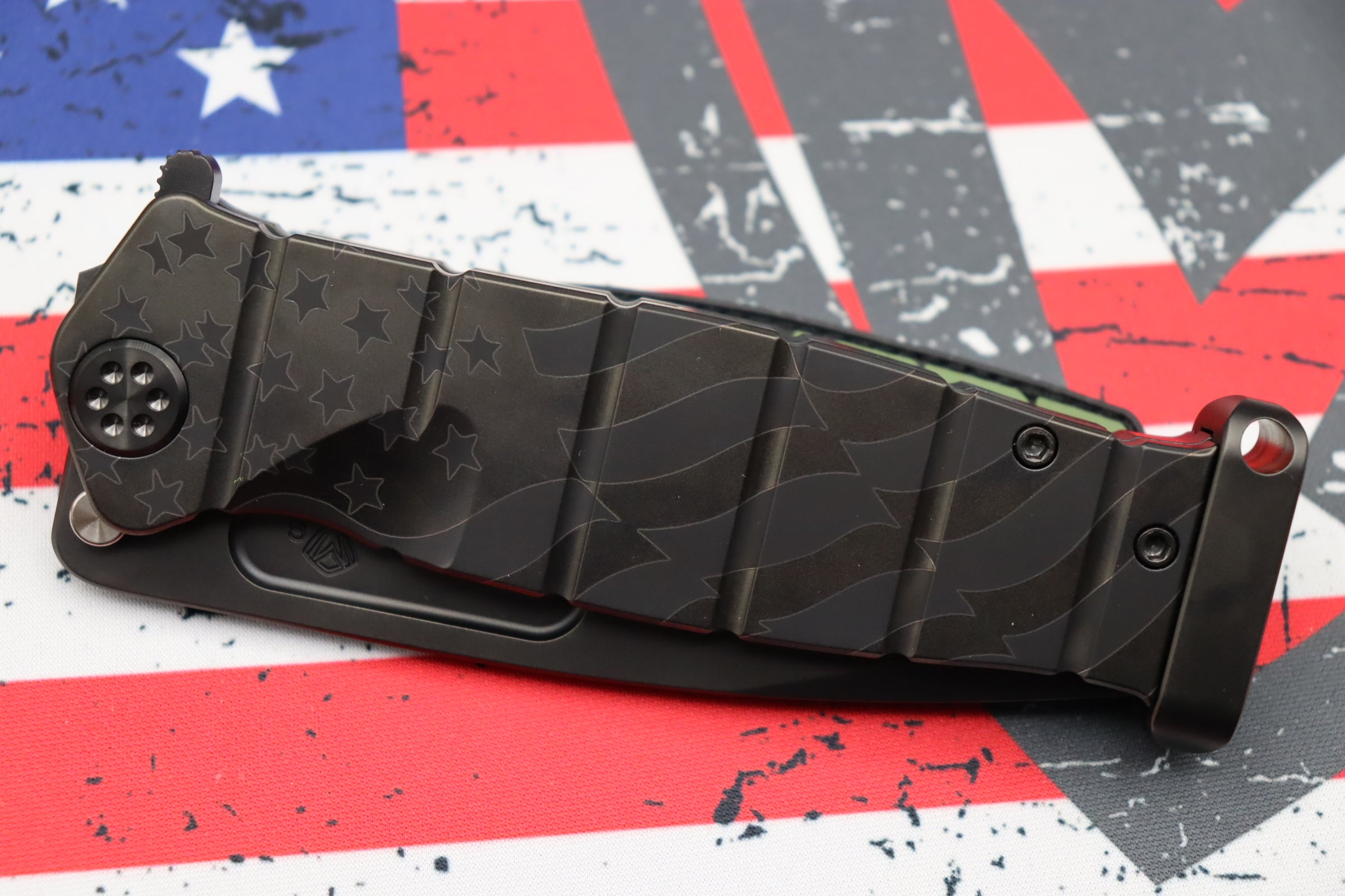 Medford Knife Fighter Flipper USMC PVD “Ghost American Flag” Engraved & PVD Hardware with PVD CPM-S35