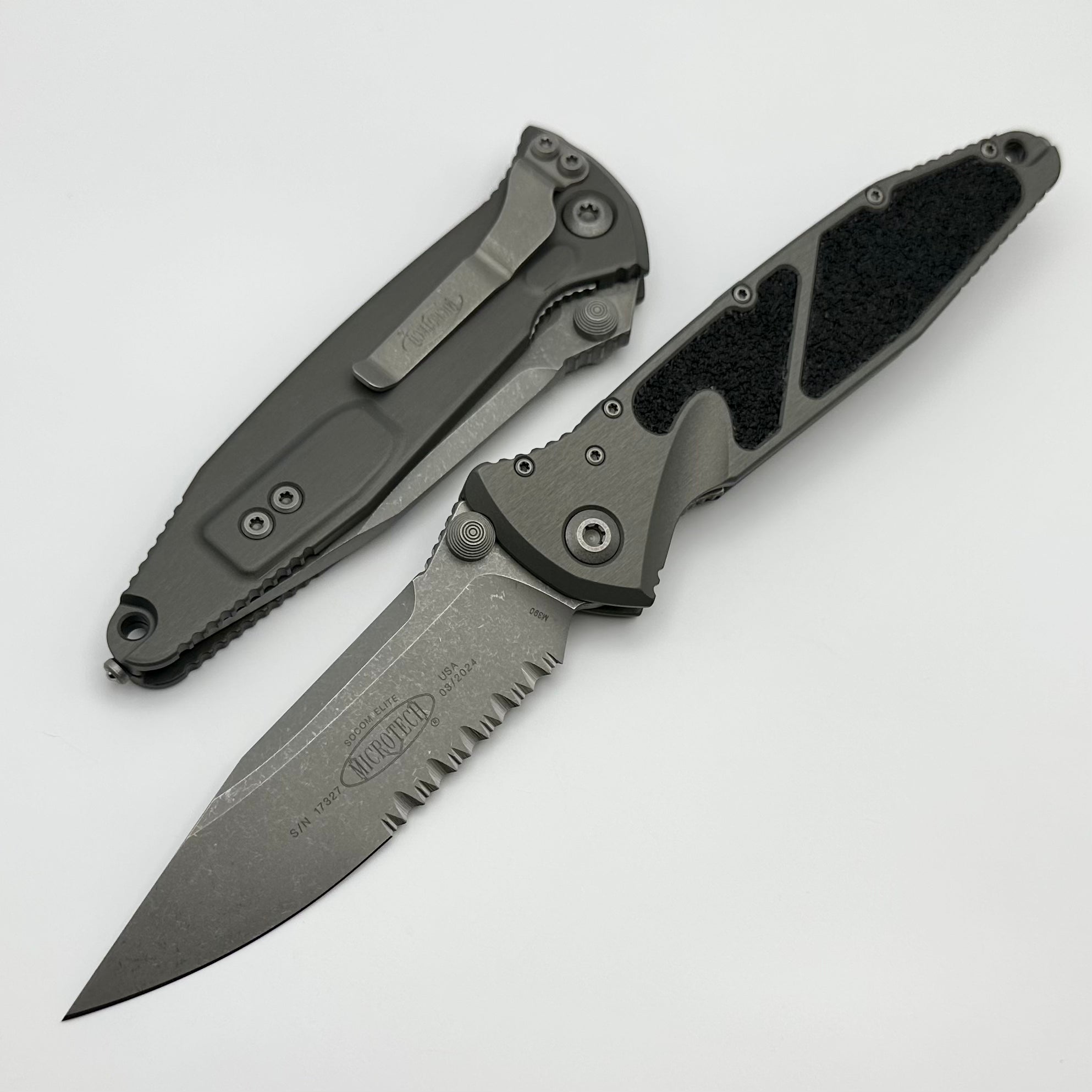 Microtech Socom Elite Manual Single Edge Partial Serrated Apocalyptic Natural Clear 160-11APNC