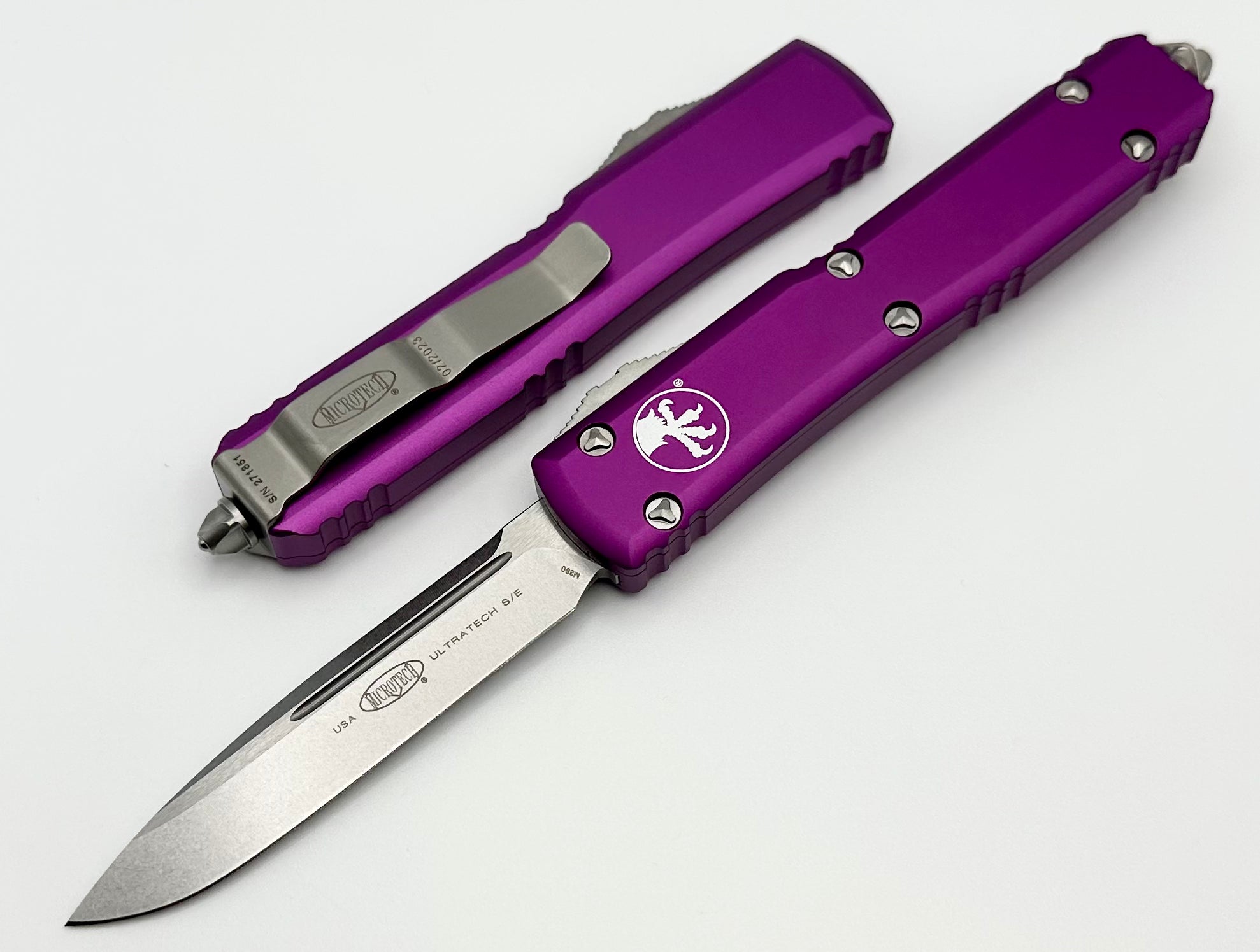 Microtech Ultratech Single Edge Stonewash Standard & Violet 121-10VI