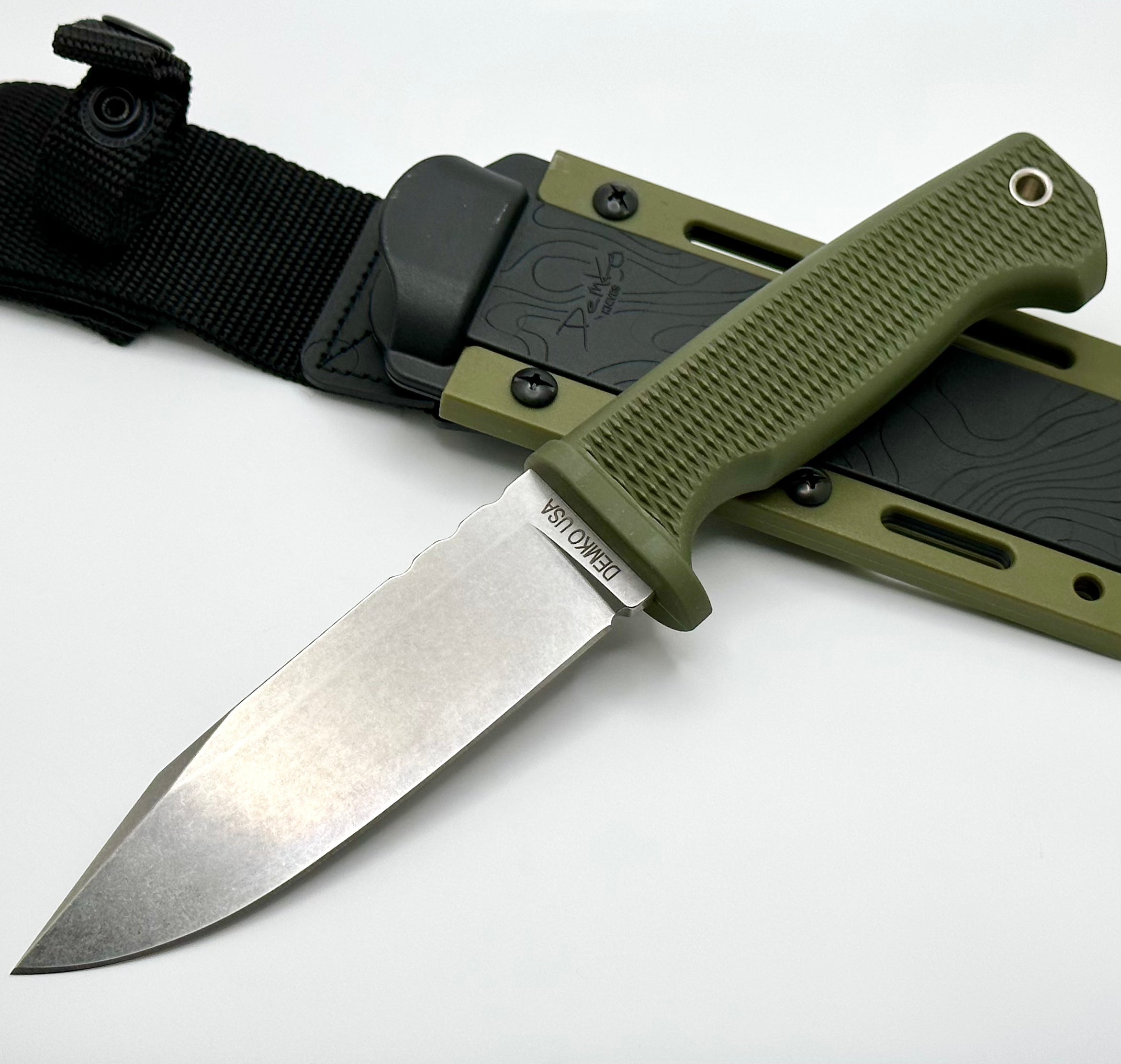 Demko FreeReign Clip Point MagnaCut & OD Green Rubberized Handle