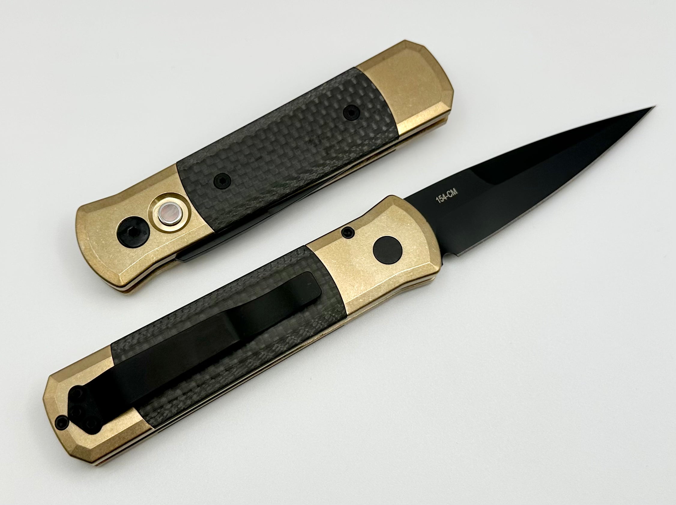 Pro-Tech Godson Limited Bronze Aluminum Handle w/ Carbon Fiber Inlays & Black 154-CM Blade 7115