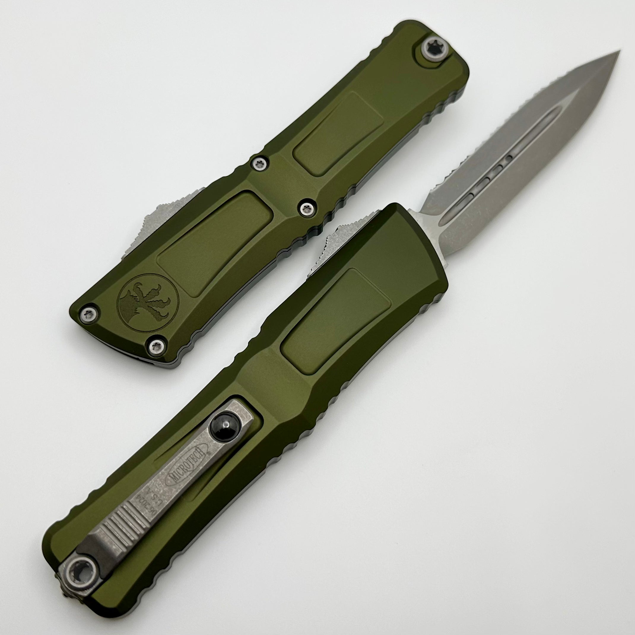 Microtech Knives Combat Troodon Gen III Apocalyptic Full Serrated Double Edge w/ OD Green Handle 1142-12APOD