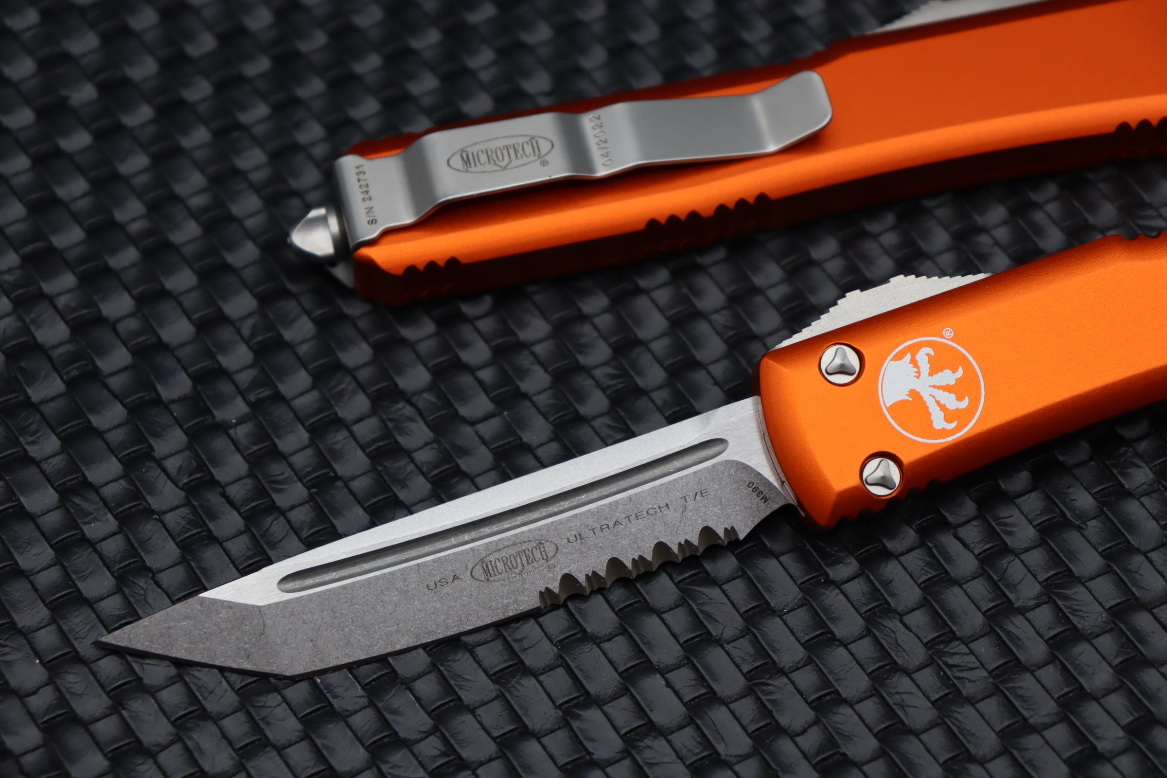 Microtech Ultratech Orange w/ Tanto Stonewash Partial Serrated 123-11OR