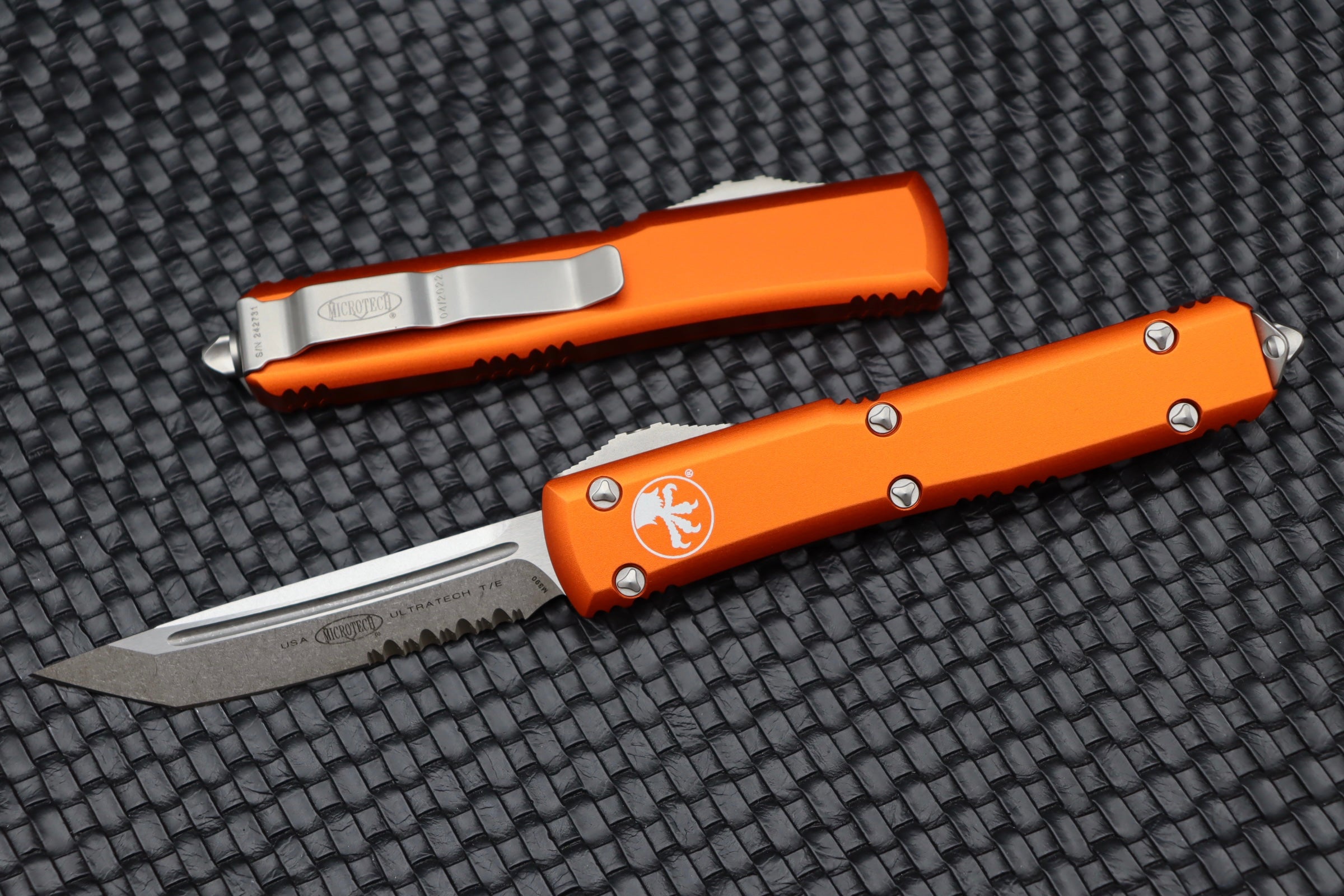 Microtech Ultratech Orange w/ Tanto Stonewash Partial Serrated 123-11OR