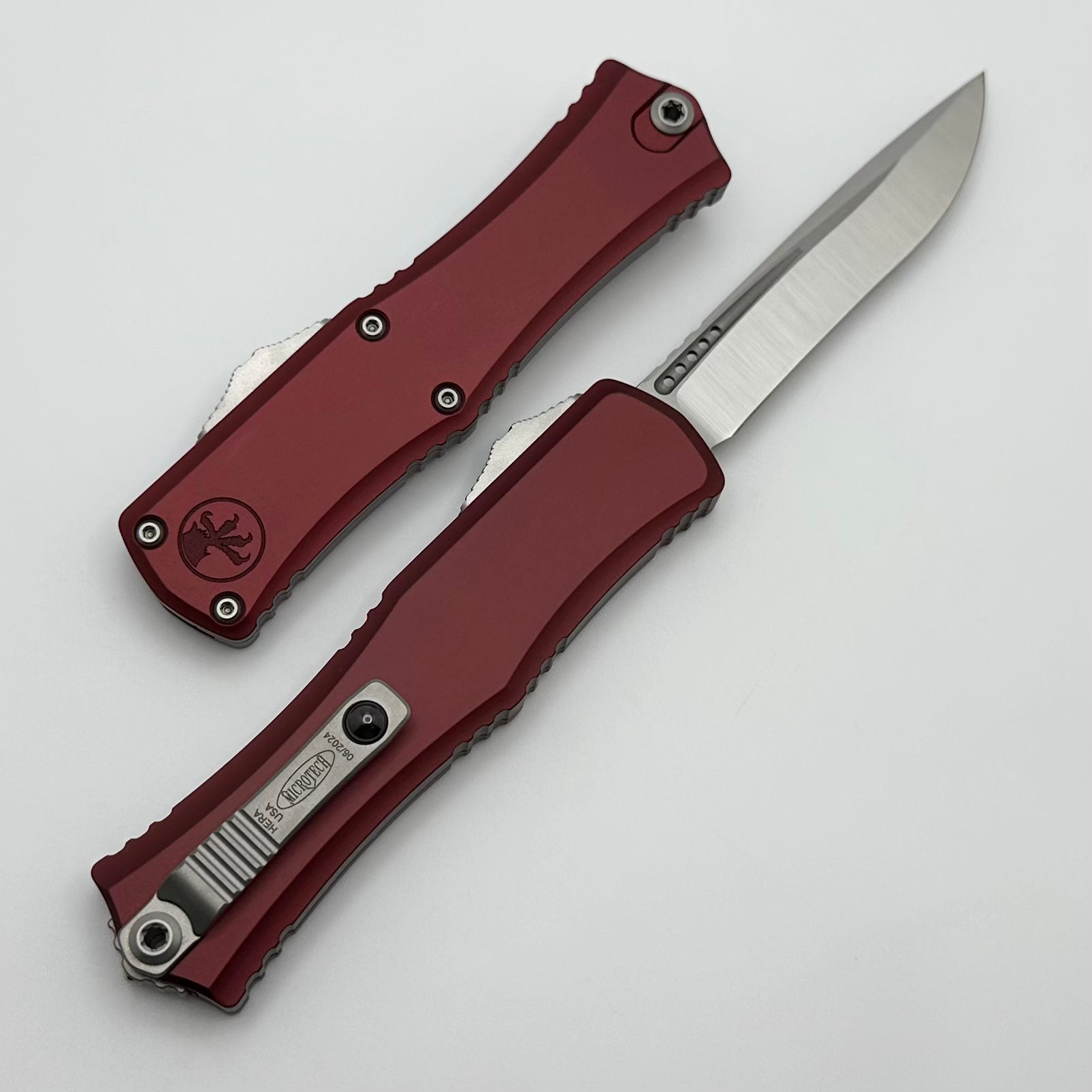 Microtech Knives Mini Hera Satin Recurve M390MK w/ Merlot Handle 1705M-4MR