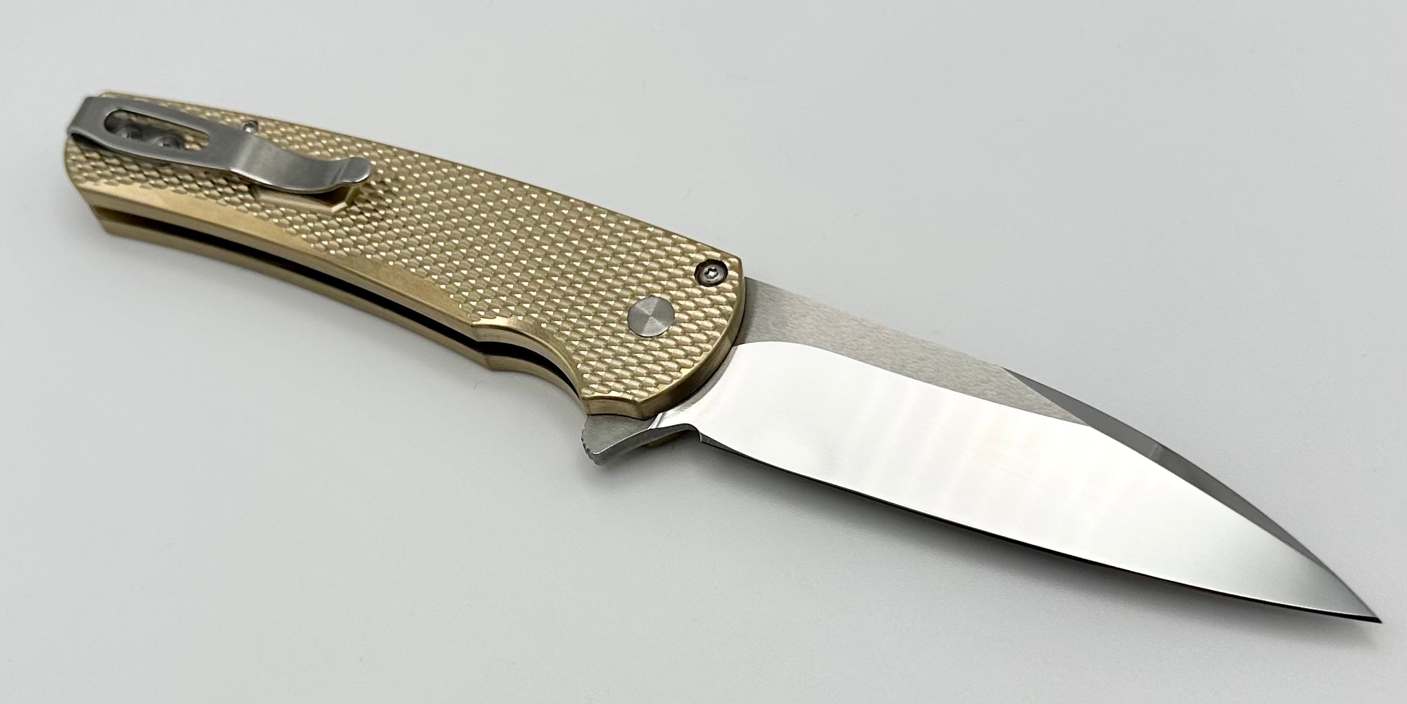 Pro-Tech Malibu Textured Bronze with Mosaic Button & Mike Irie Hand Ground Mirror Polished Blade 5118