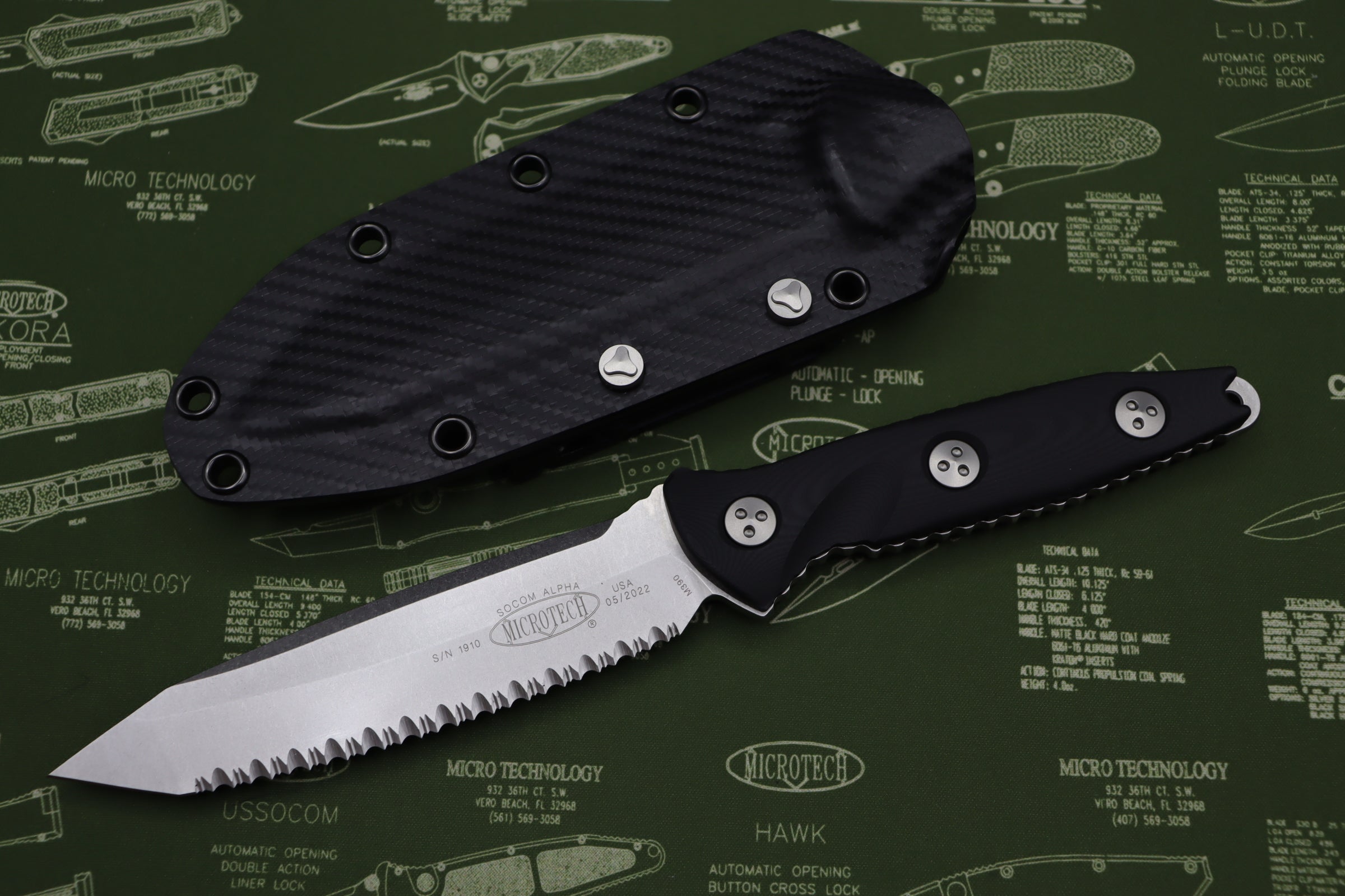 Microtech Socom Alpha Tanto Stonewash Standard Fully Serrated 114-12