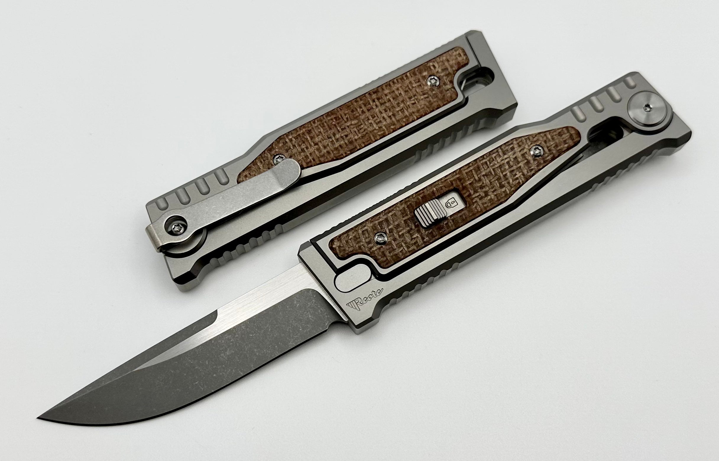 Reate EXO M Burlap Micarta & Two Tone Drop Point 3V