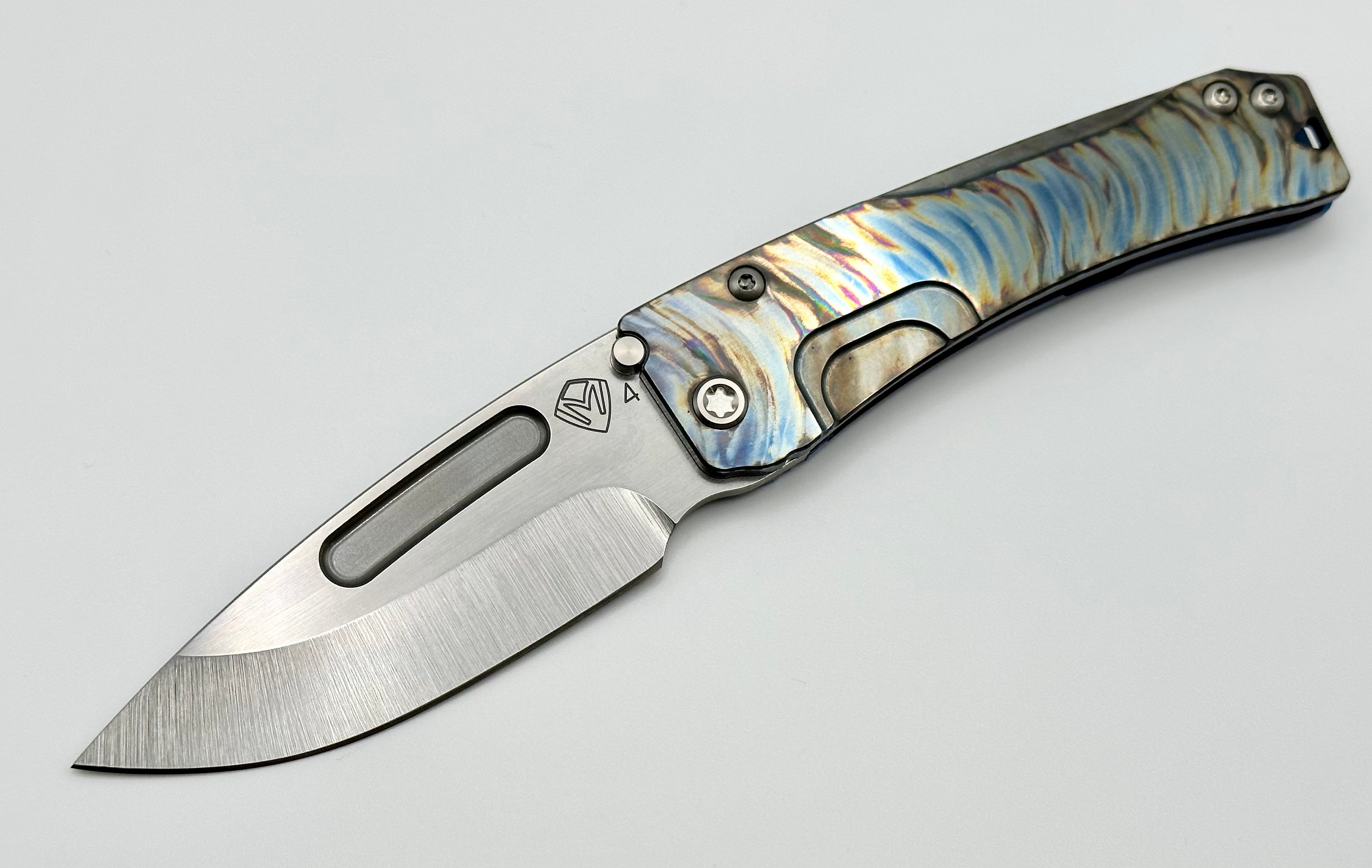 Medford Knife Slim Midi Tsunami Flamed/Blue & Drop Point Tumbled S45 w/ Flamed Clip