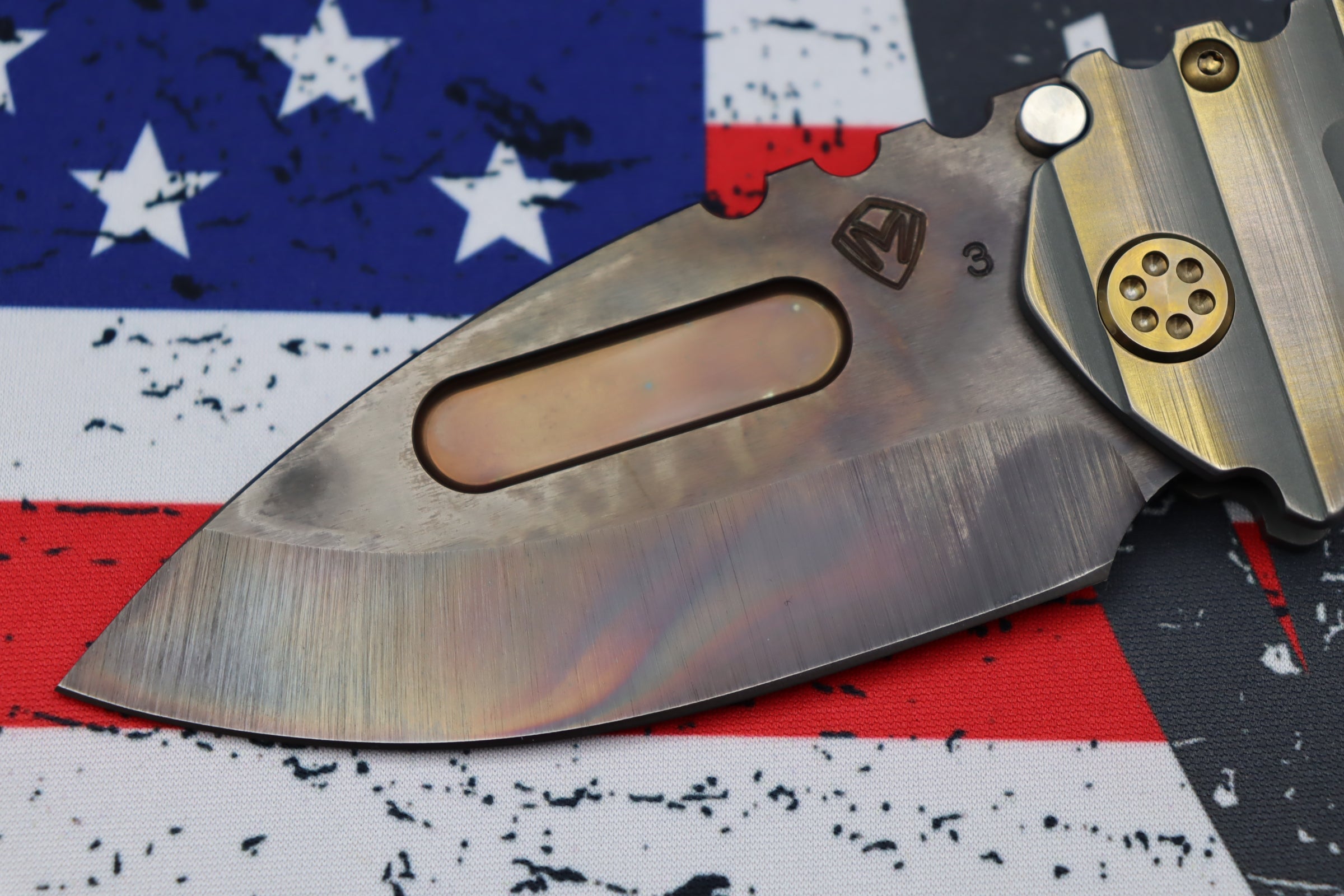 Medford Knife Praetorian T 3V Vulcan Drop Point w/ Cement/Bronze Armadillo Sculpted Handles