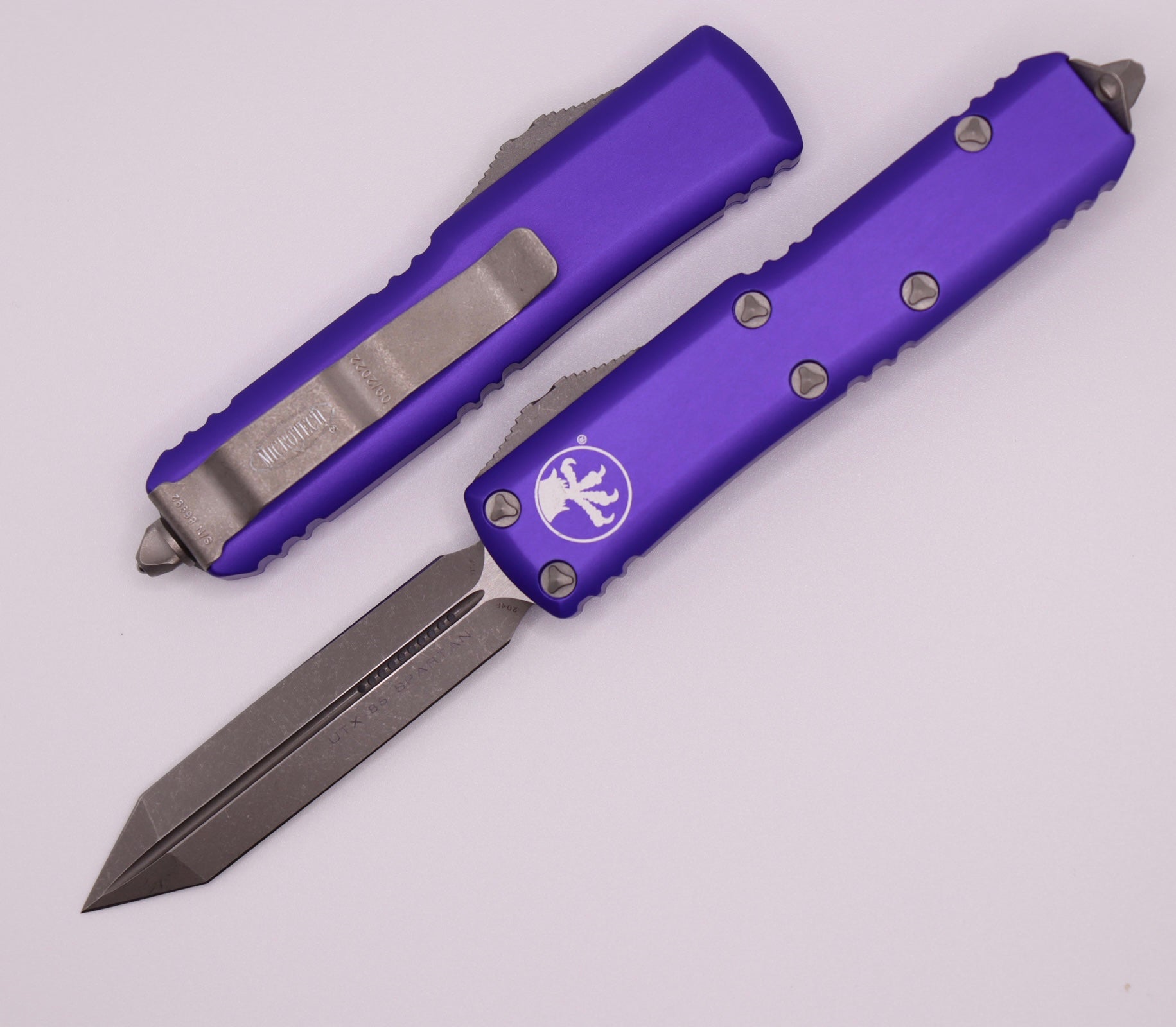 Microtech UTX-85 Spartan Apocalyptic Standard & Purple 230-10APPU