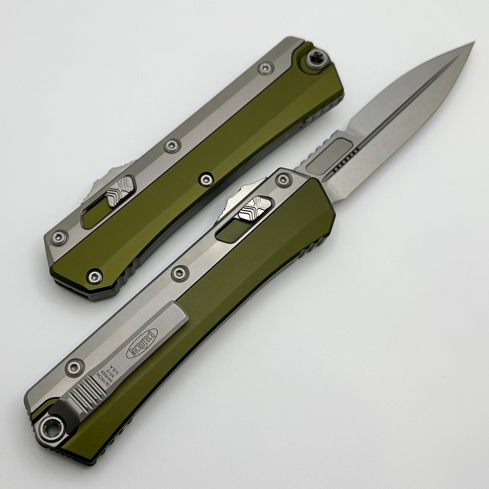 Microtech Glykon Stonewash Standard Bayonet w/ Stonewash Overlay & OD Green Handle 184-10OD