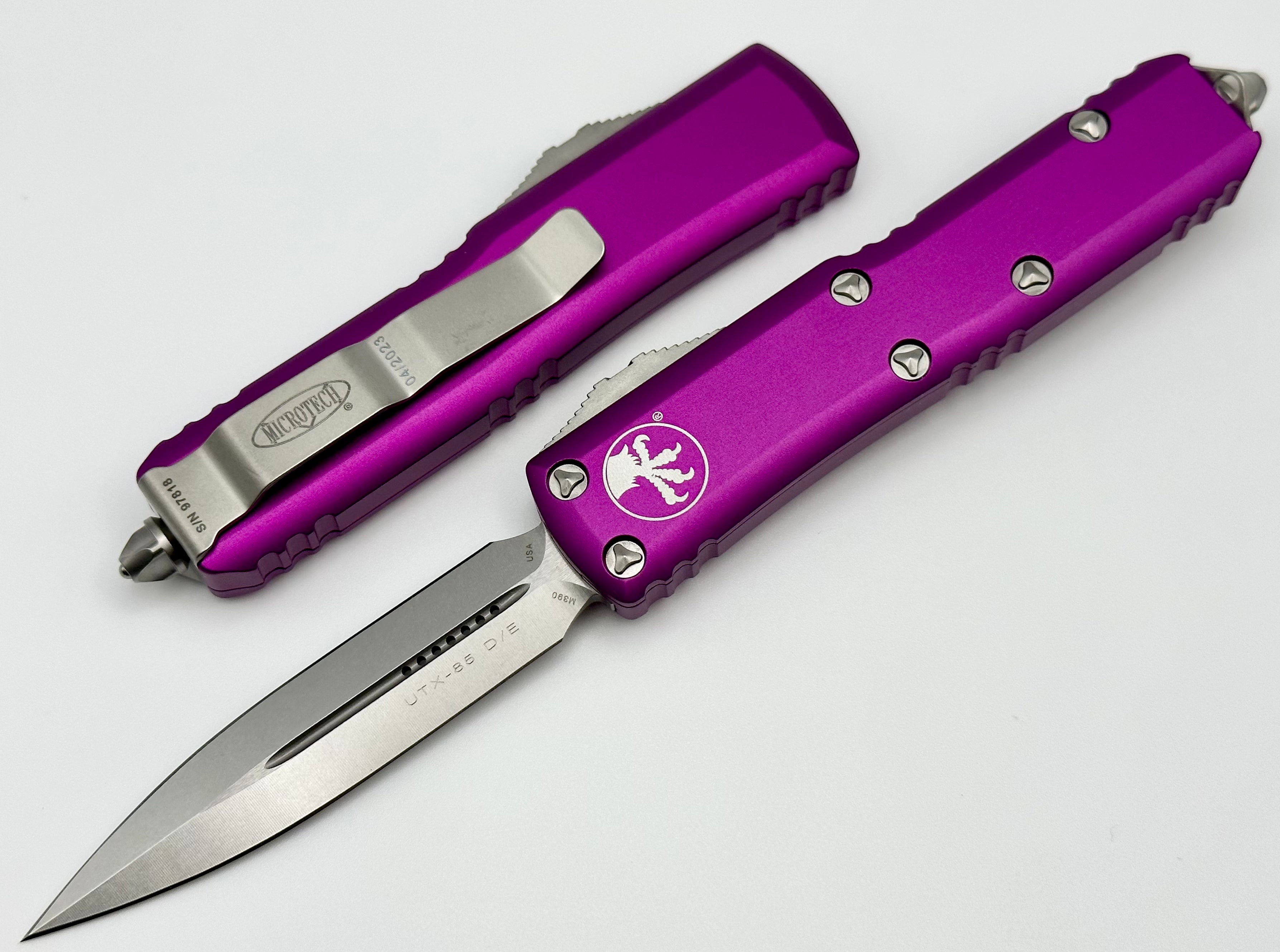 Microtech UTX-85 Double Edge Stonewash Standard & Violet 232-10VI