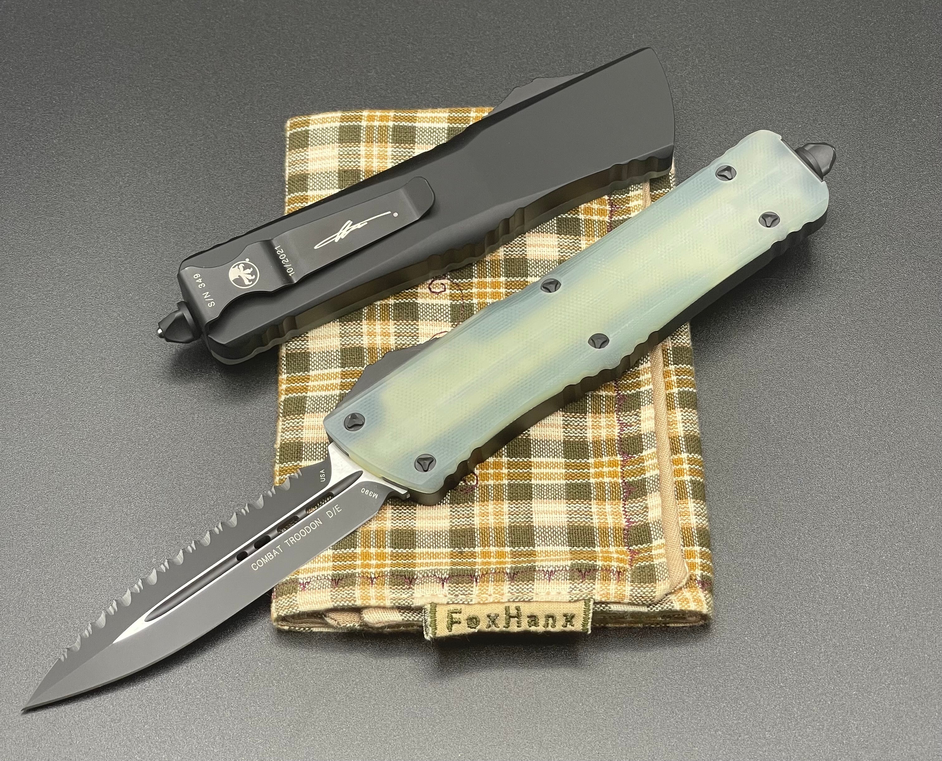 Microtech Combat Troodon D/E Black Standard Serrated GT Jade Green Signature Series 142-3GTJGS