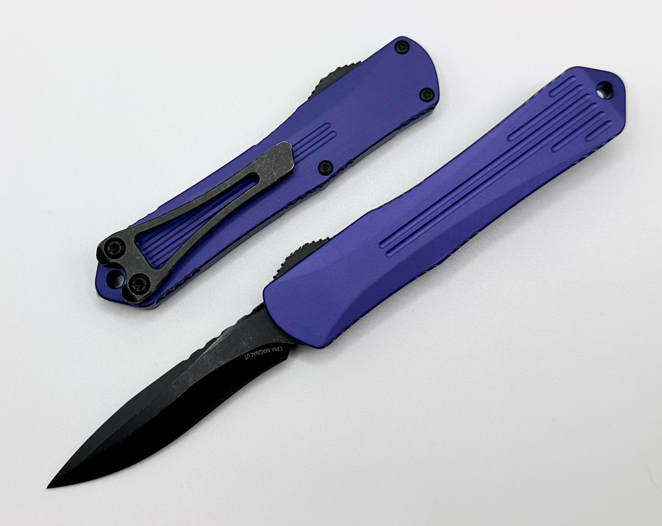 Heretic Knives Manticore S Battleworn Black Cerakote MagnaCut Recurve & Purple H025-8A-PU