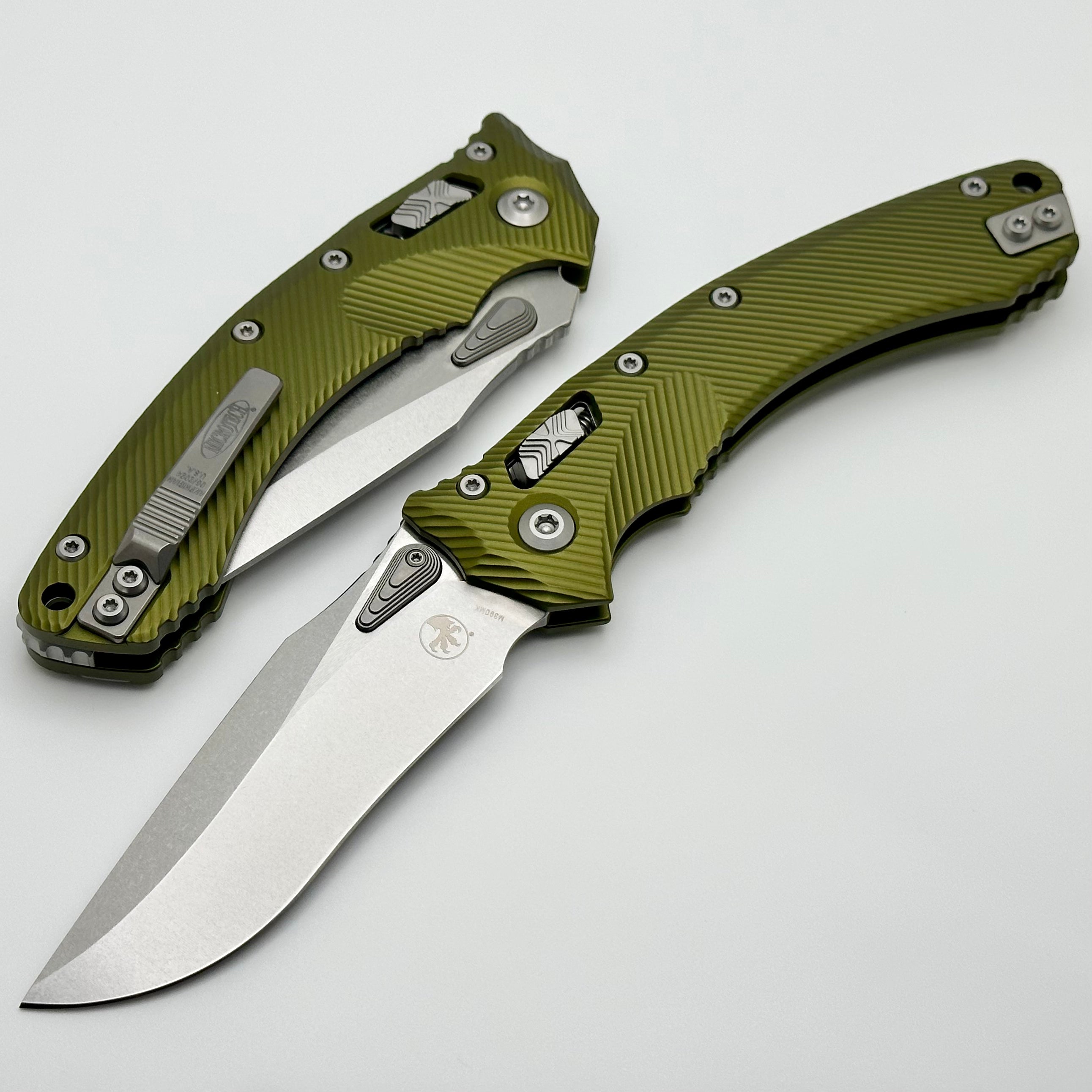 Microtech Amphibian RAM LOK OD Green Fluted Aluminum & Stonewash M390MK 137RL-10FLOD