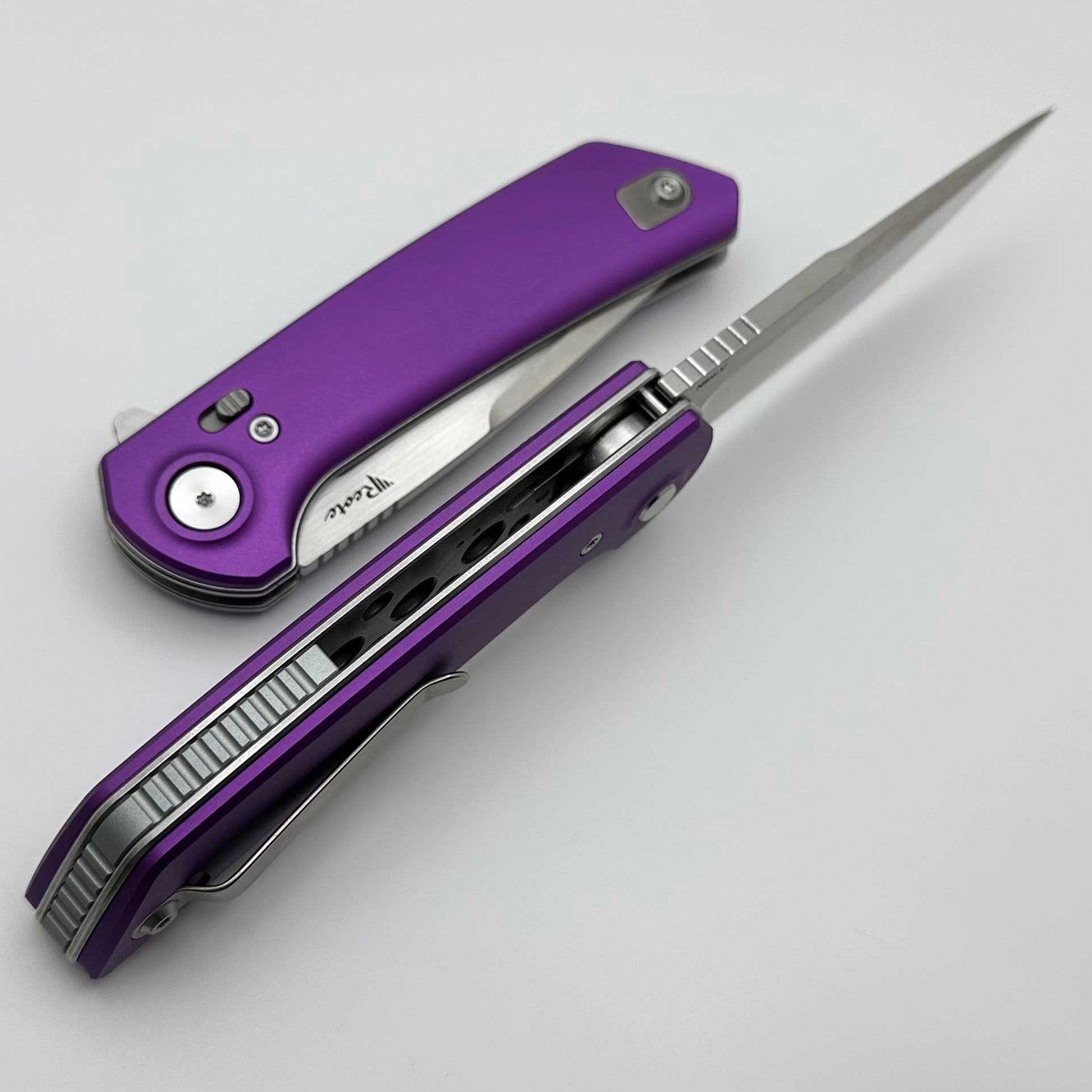 Reate Knives PL-XF Purple Aluminum Handles & Stonewash/Satin Nitro-V