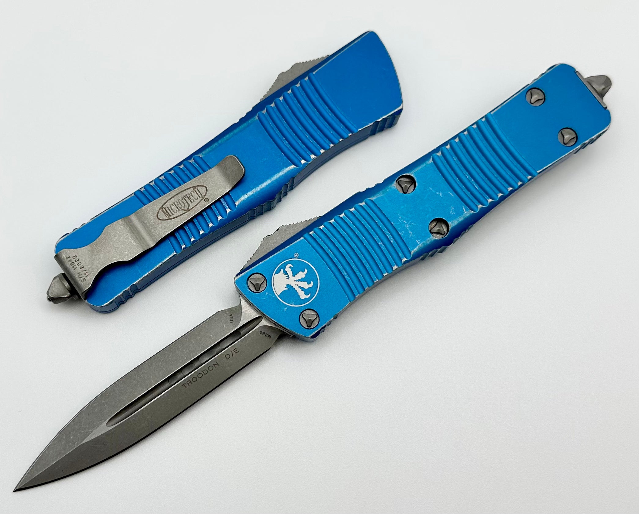 Microtech Troodon Double Edge Standard & Distressed Blue 138-10DBL