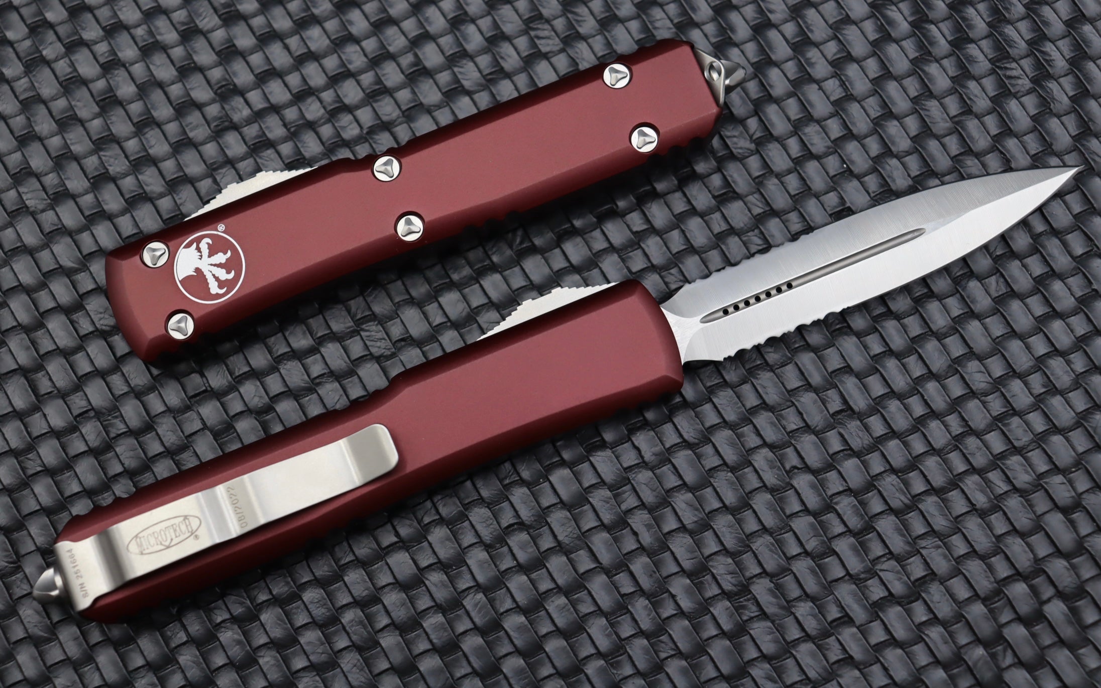 Microtech Ultratech Double Edge Satin Partial Serrated & Merlot 122-5MR