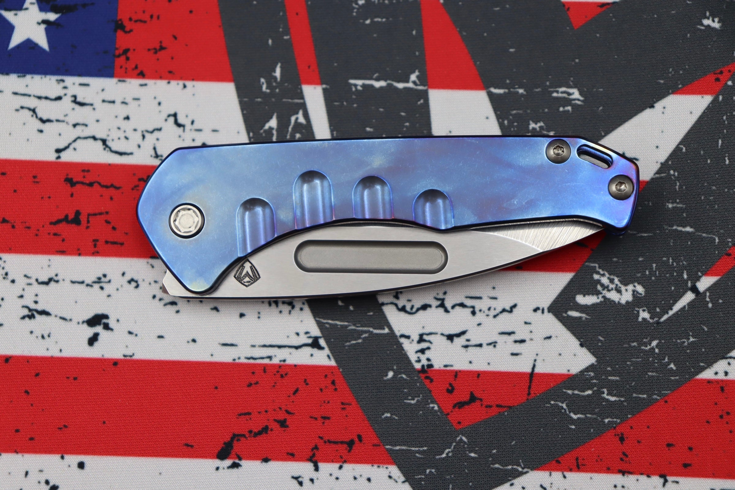 Medford Praetorian Slim Tumbled S35VN Drop Point & Flamed Handle w/ Blue