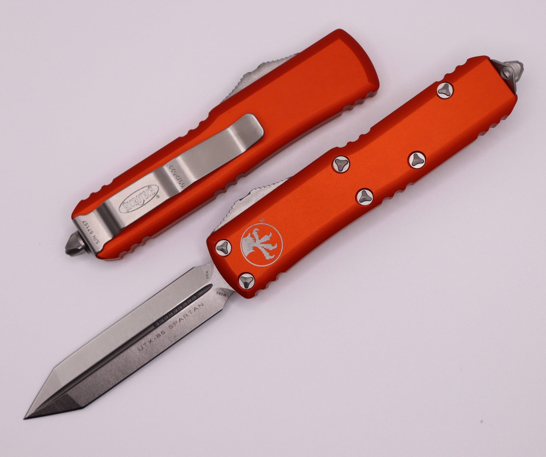 Microtech UTX-85 Spartan Stonewash Standard & Orange 230-10OR