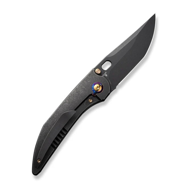 We Knife Attor Black Titanium Integral Handle w/ Golden Ti Inlays & Black Stonewash 20CV WE23037-1