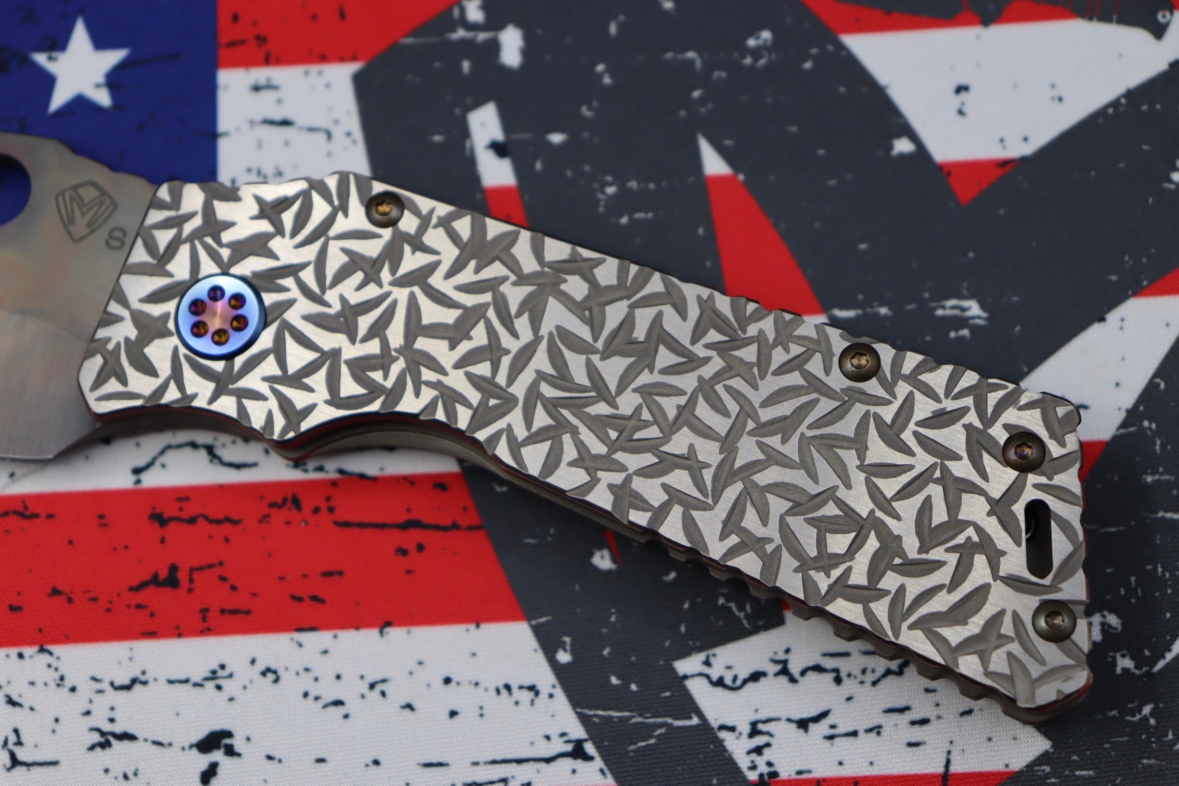 Medford TFF-1 Vulcan S35VN & Bead Blast/Brushed Silver Jasmine Fields Sculpted Handles w/ Flamed Hardware/Clip