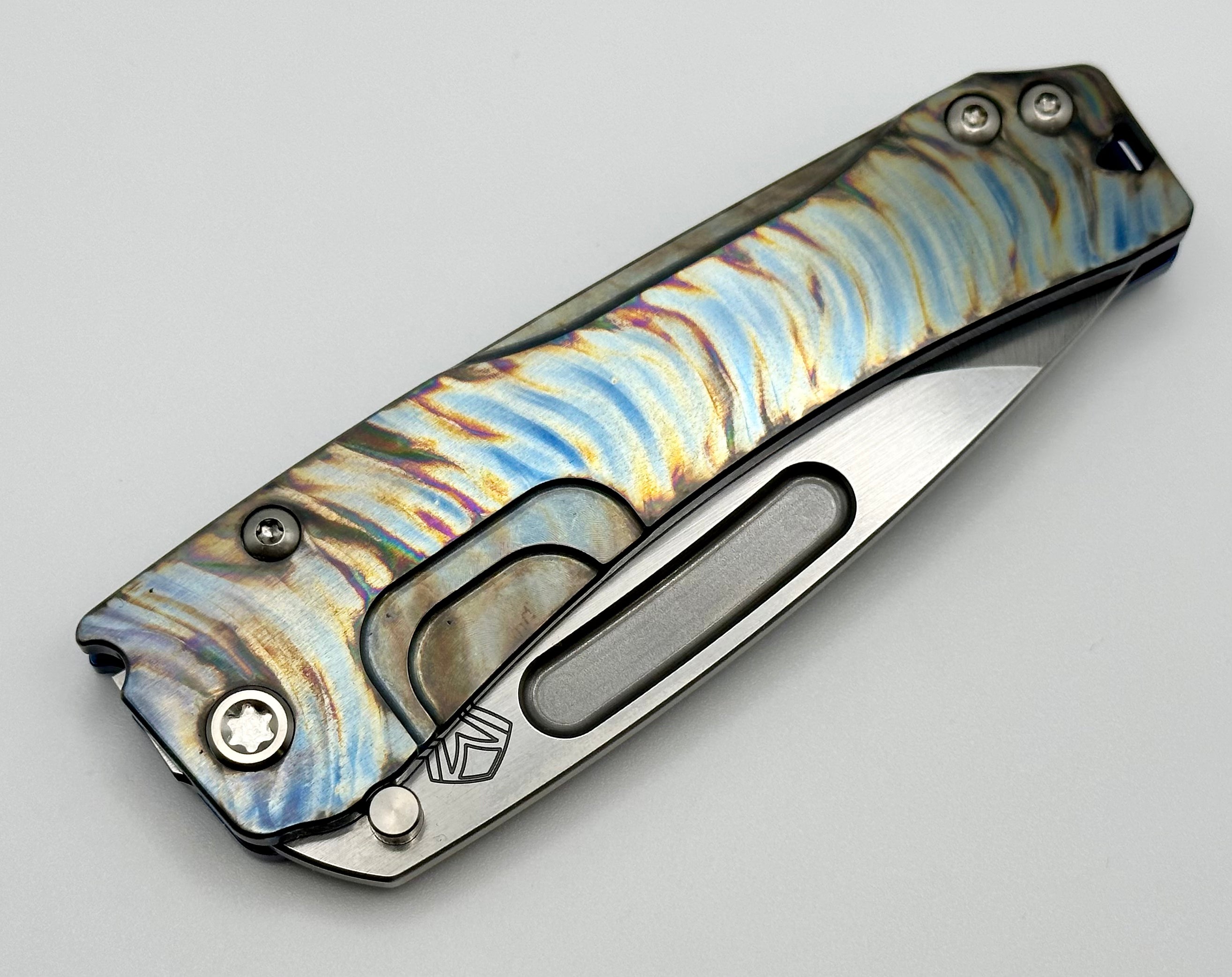 Medford Knife Slim Midi Tsunami Flamed/Blue & Drop Point Tumbled S45 w/ Flamed Clip