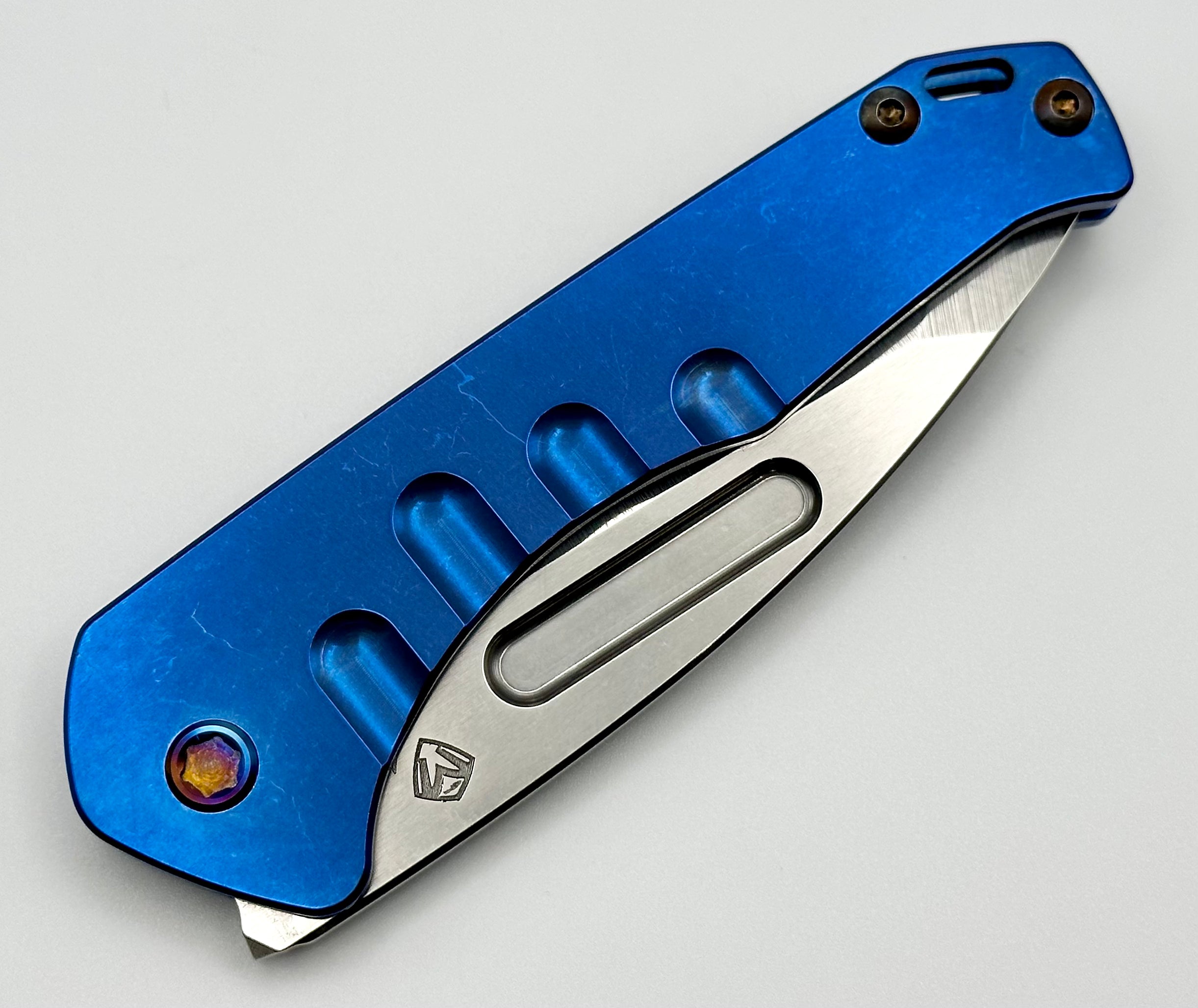 Medford Praetorian Slim S45VN Tumbled Tanto & Blue Tumbled Handles w/ Flamed Hardware/Clip