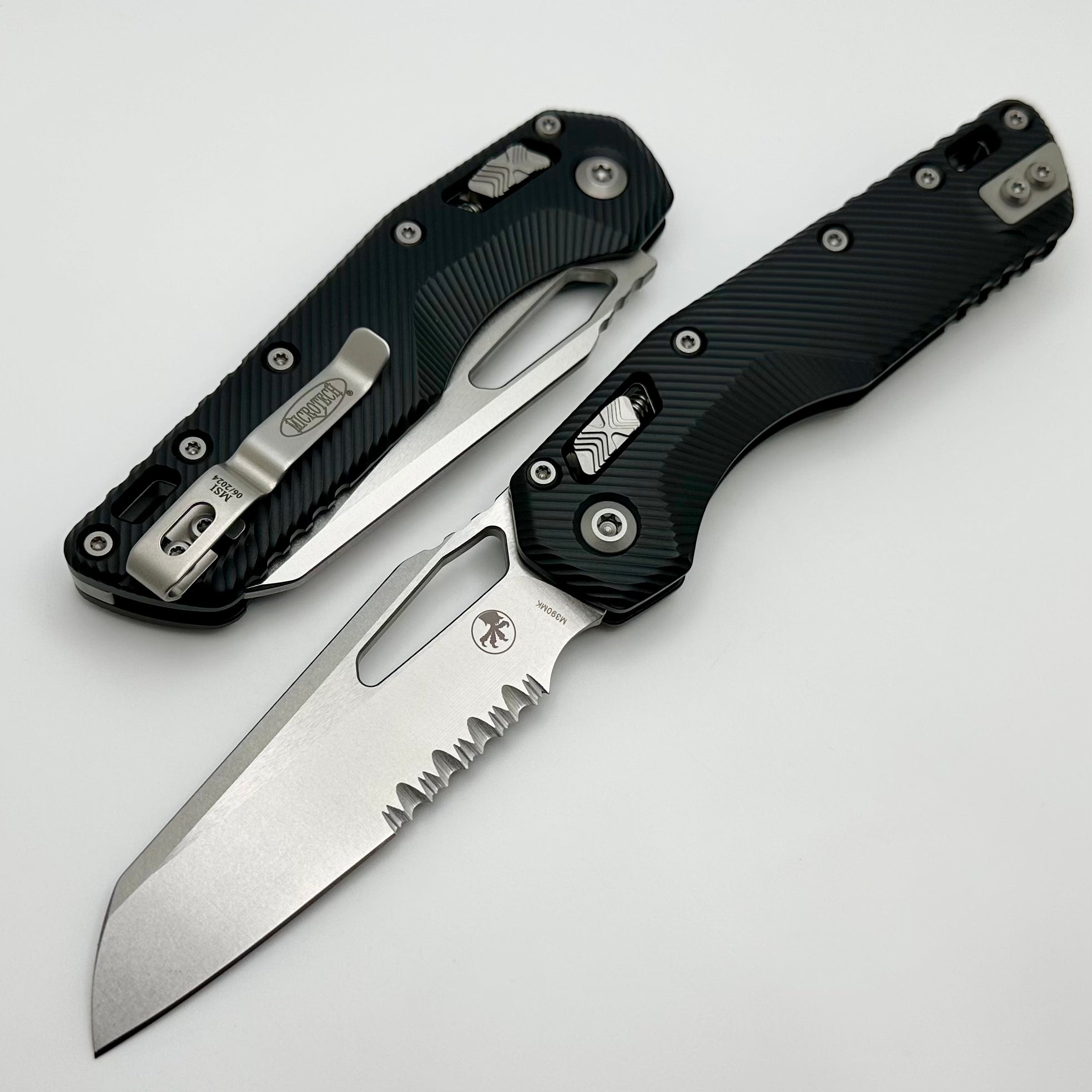 Microtech Knives MSI RAM LOK Black Fluted Aluminum & Partial Serrated Stonewash M390MK 210-11FL