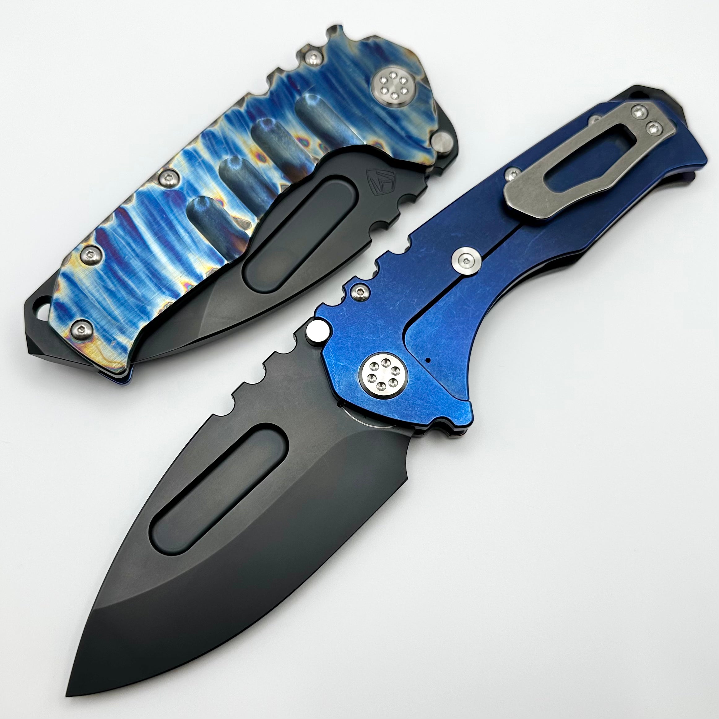 Medford Knife Lefty Praetorian T PVD Drop Point S45 & Flamed & Blue Handle Left Hand