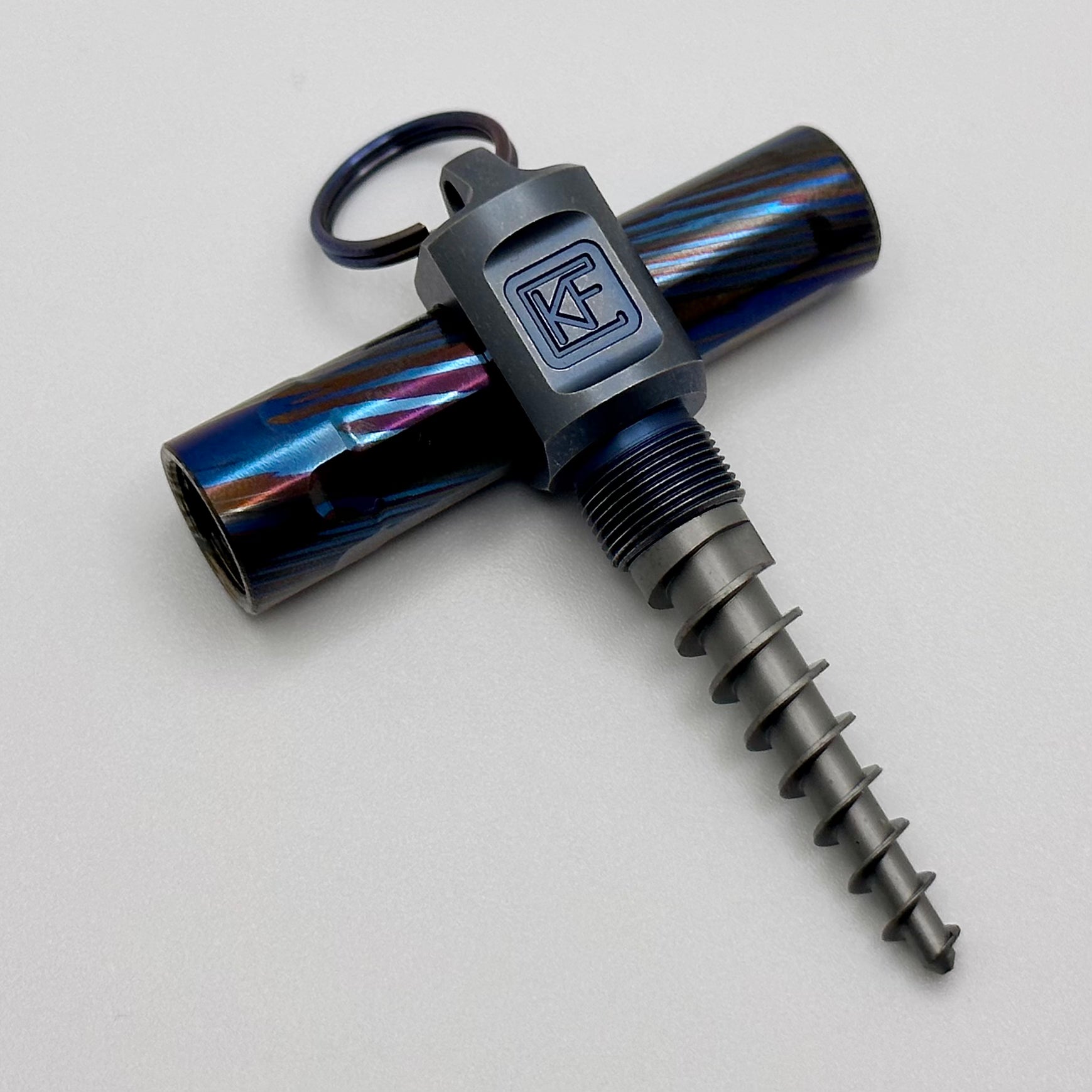 Custom Knife Factory Corkscrew ZircuTi & Blue Titanium Bottle Opener