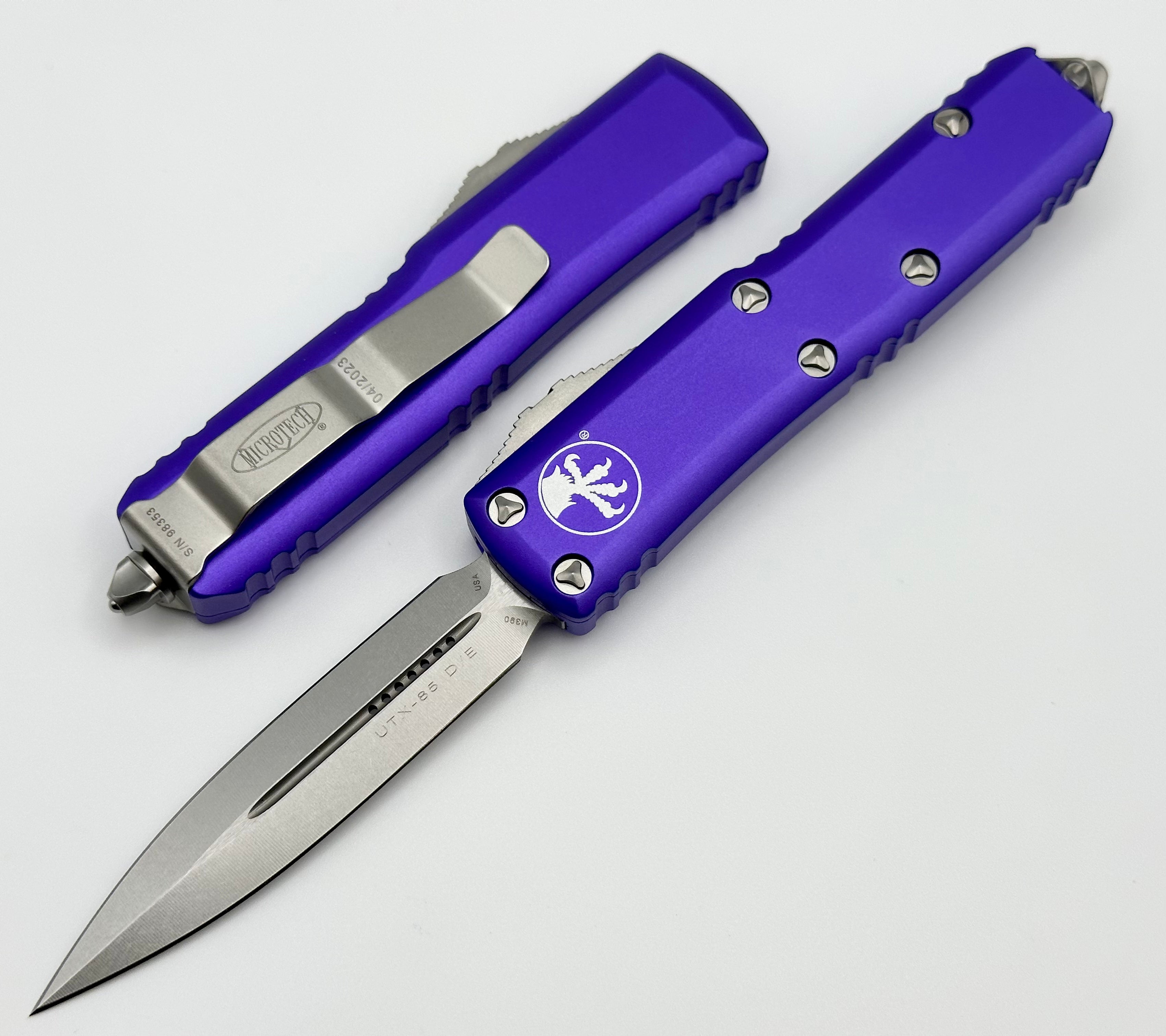 Microtech UTX-85 Double Edge Stonewash Standard & Purple 232-10PU