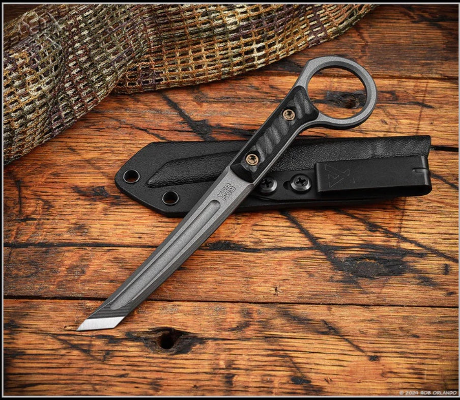 RMJ Tactical Stabby Guy Cobalt Cerakote CPM-3V & Black G-10 w/ Bronze Hardware