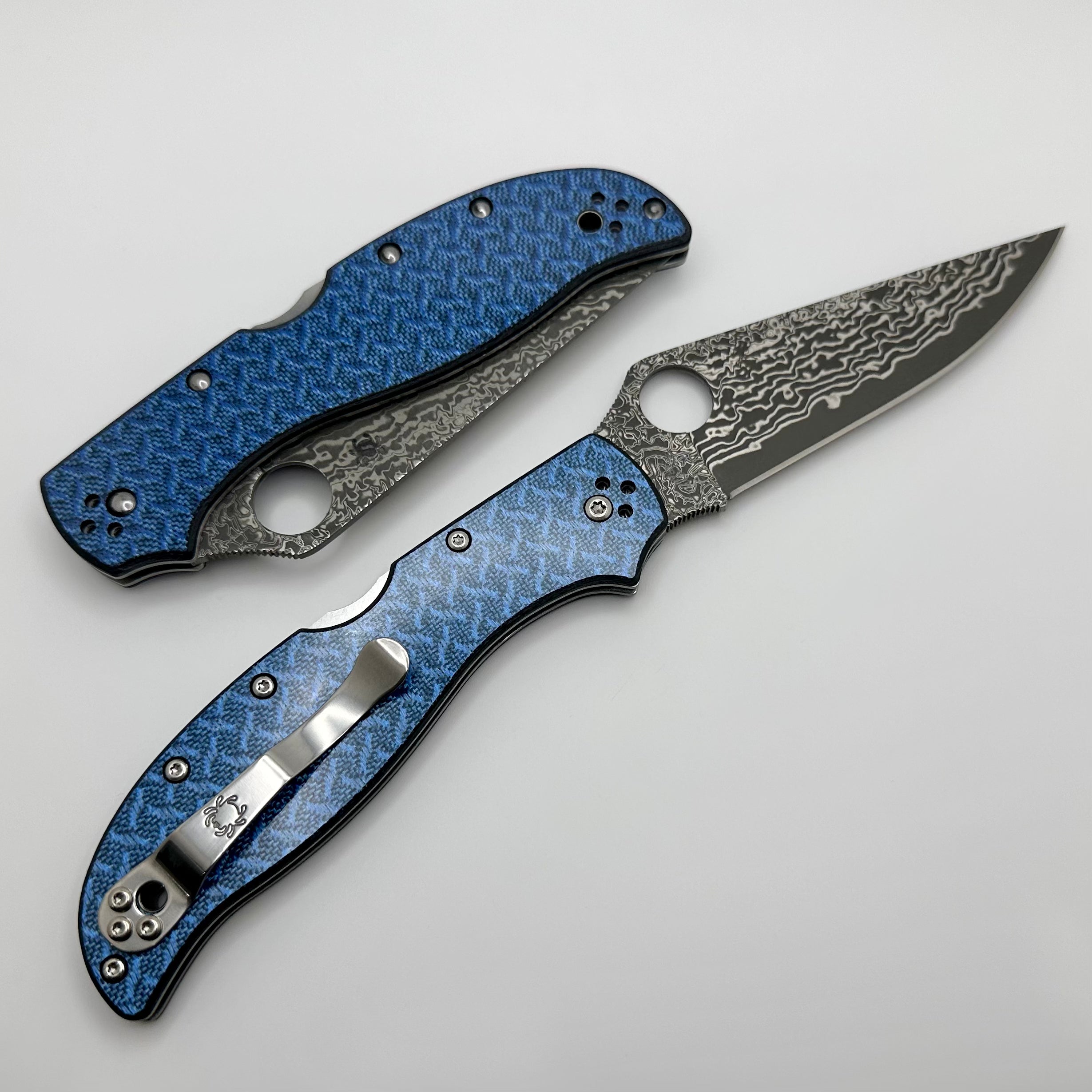 Spyderco Stretch 2 XL Blue Nishijin Glass Fiber Damascus Sprint Run C258GFBLP