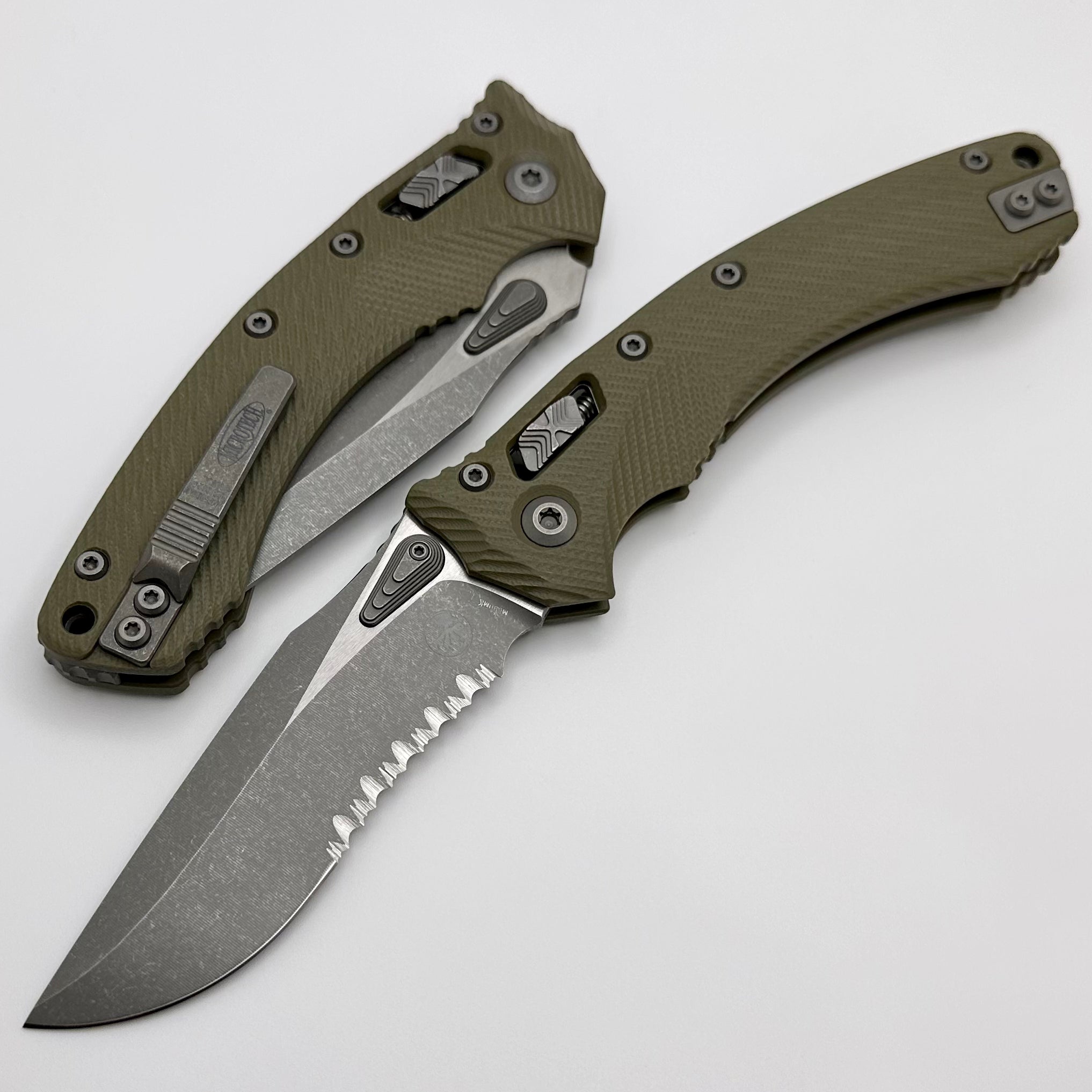 Microtech Amphibian RAM LOK OD Green Fluted G-10 & Partial Serrated Apocalyptic M390MK 137RL-11APFLGTOD