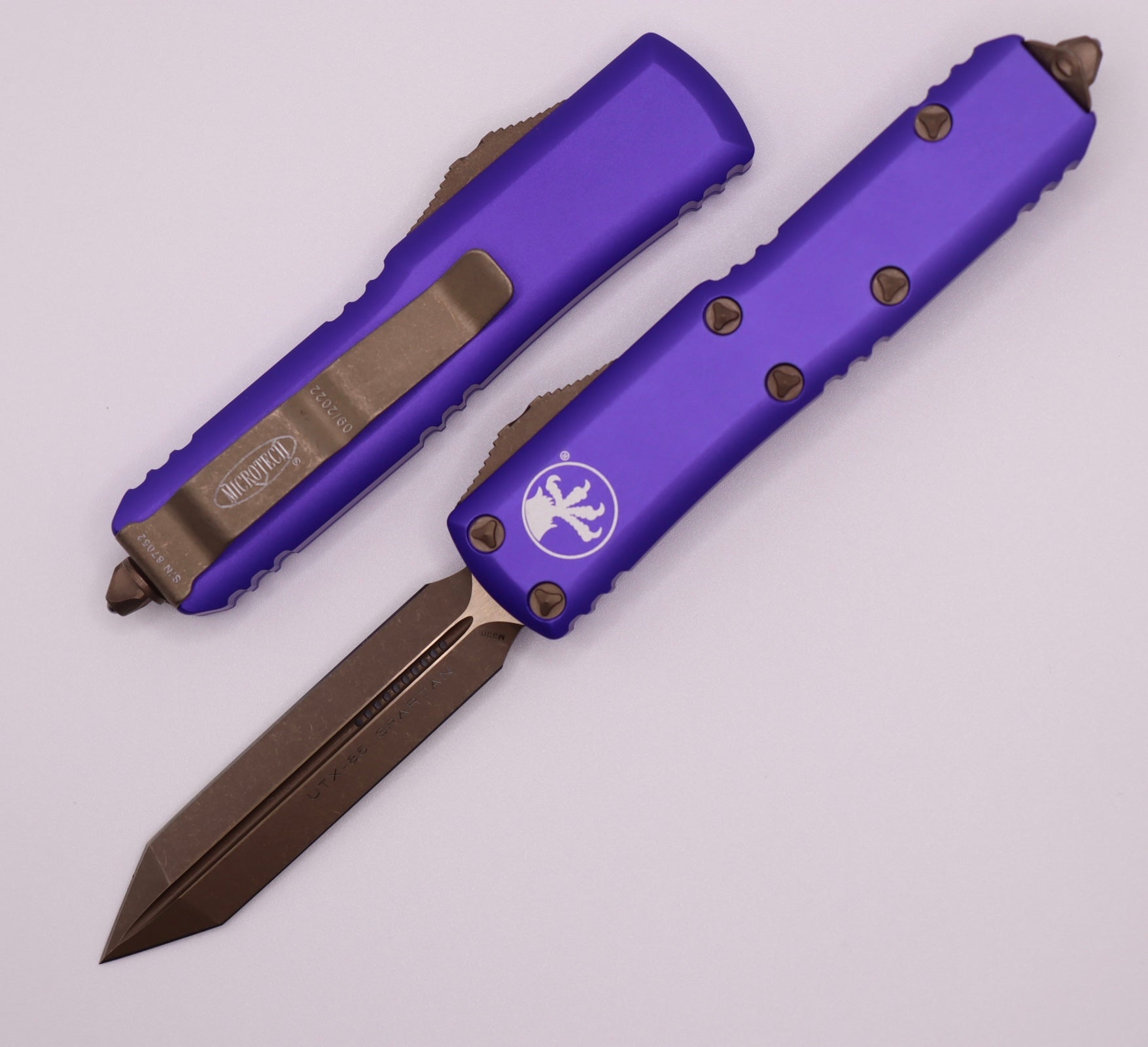 Microtech UTX-85 Spartan Apocalyptic Bronze Standard & Purple 230-13APPU