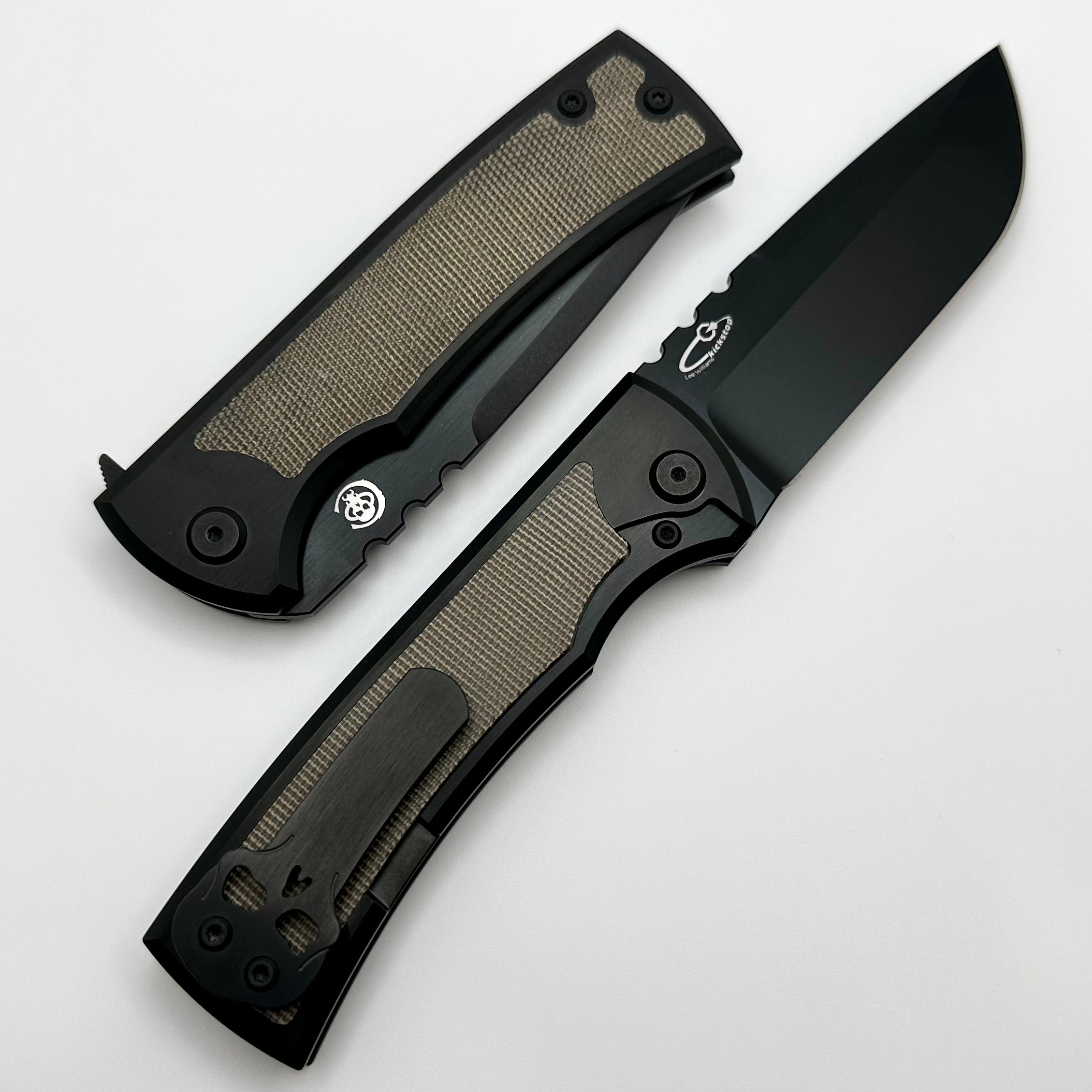 Chaves Knives Redencion 229 Kickstop PVD & Green Micarta Inlays w/ M390 PVD Two Tone Drop Point