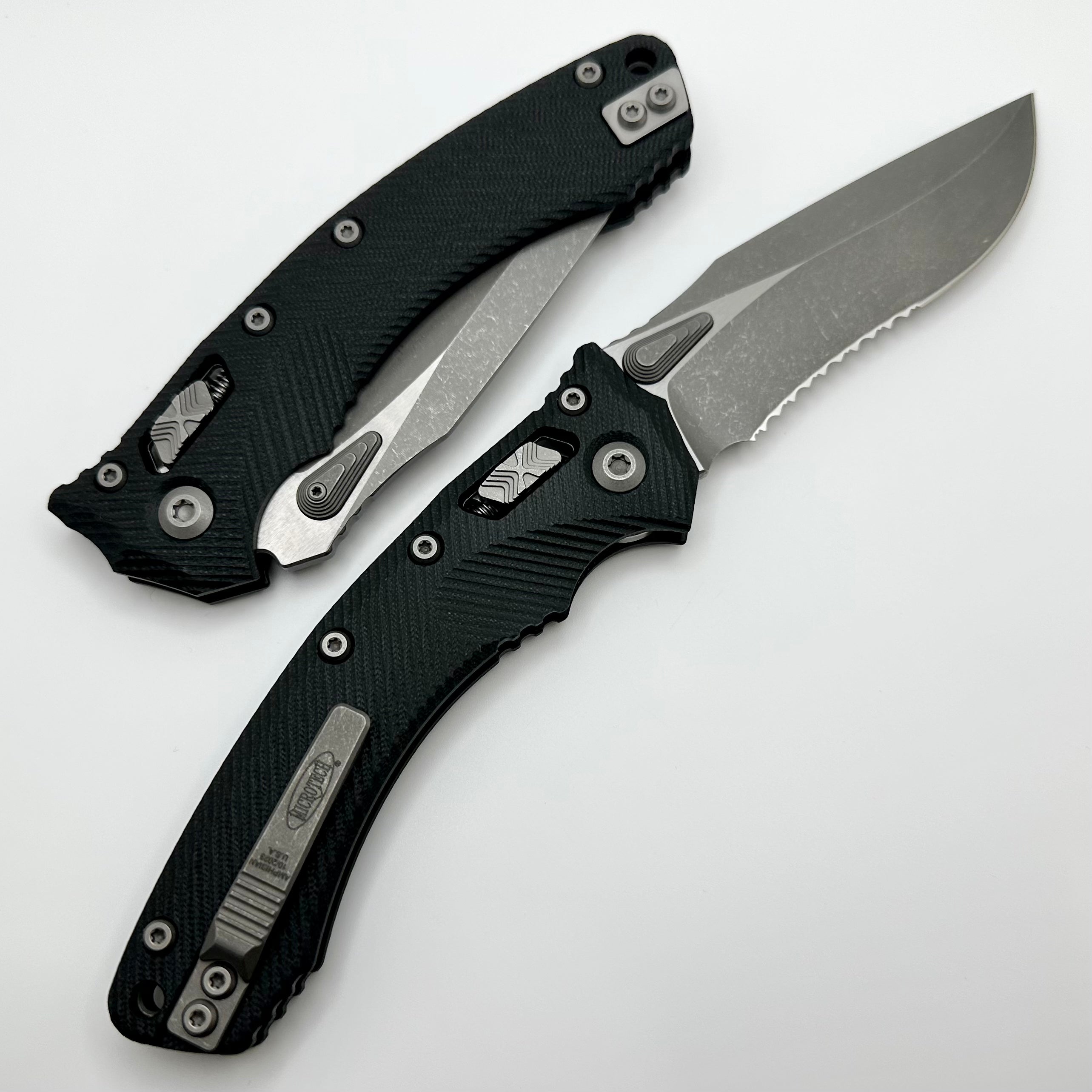 Microtech Amphibian RAM LOK Black Fluted G-10 & Partial Serrated Apocalyptic M390MK 137RL-11APFLGTBK