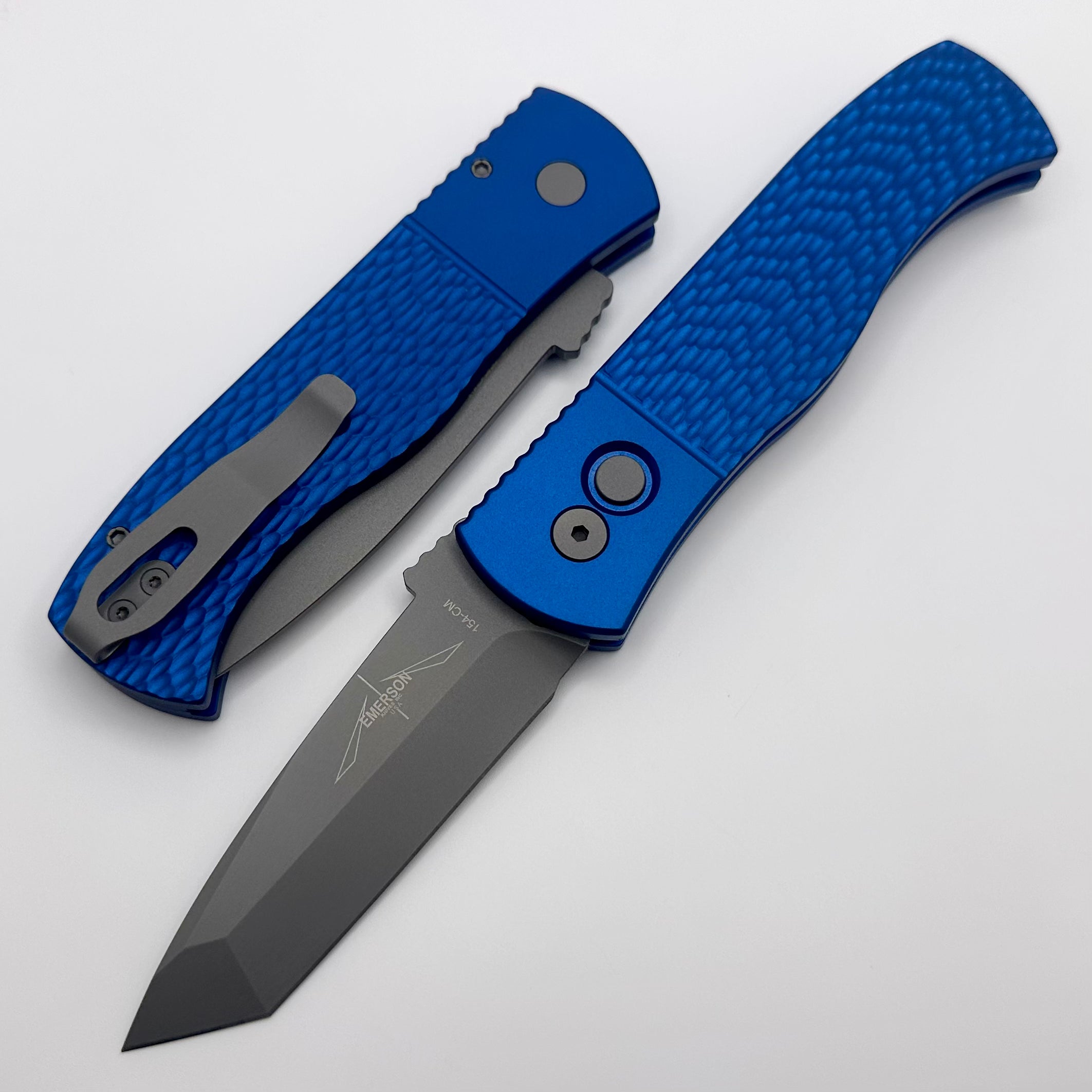 Pro-Tech Emerson CQC7 Chisel Tanto w/ Textured Blue Handle & Blasted Blade E7T05-BLUE