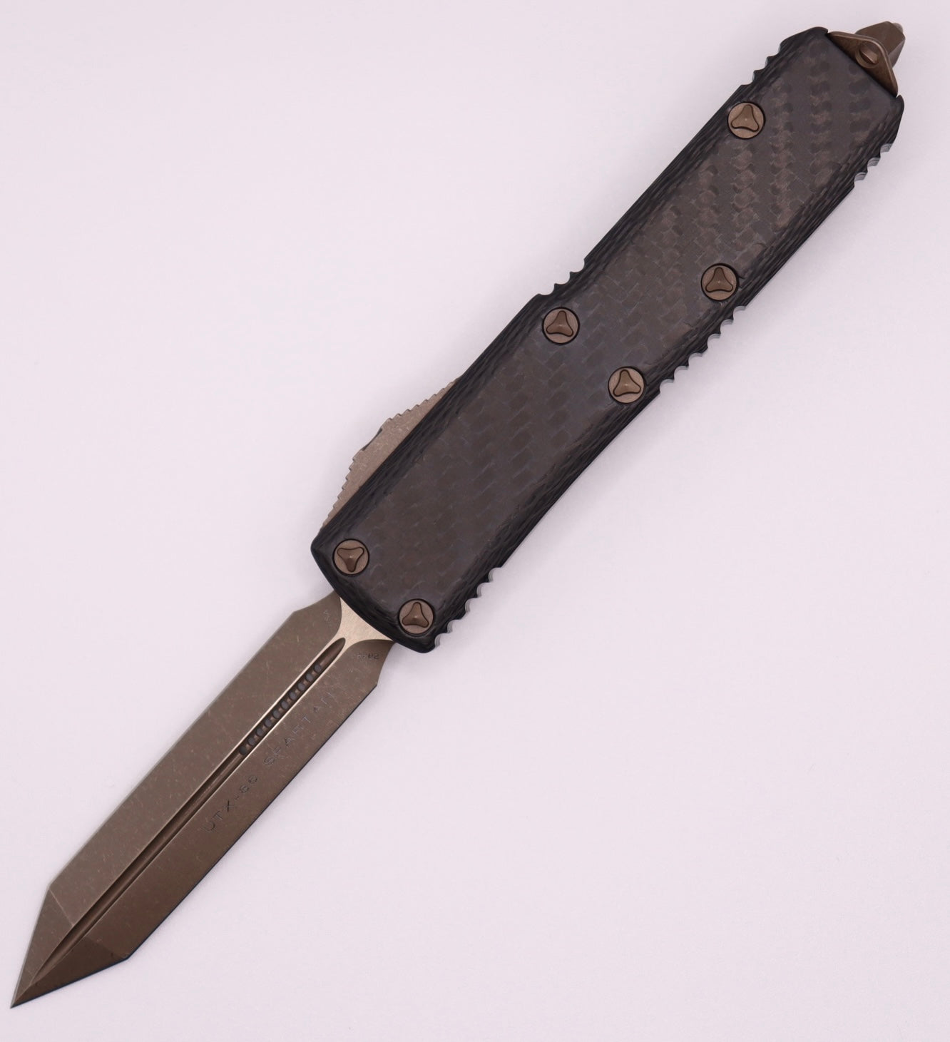 Microtech UTX-85 Spartan Apocalyptic Bronze Standard & Carbon Fiber Top 230-13APCFS