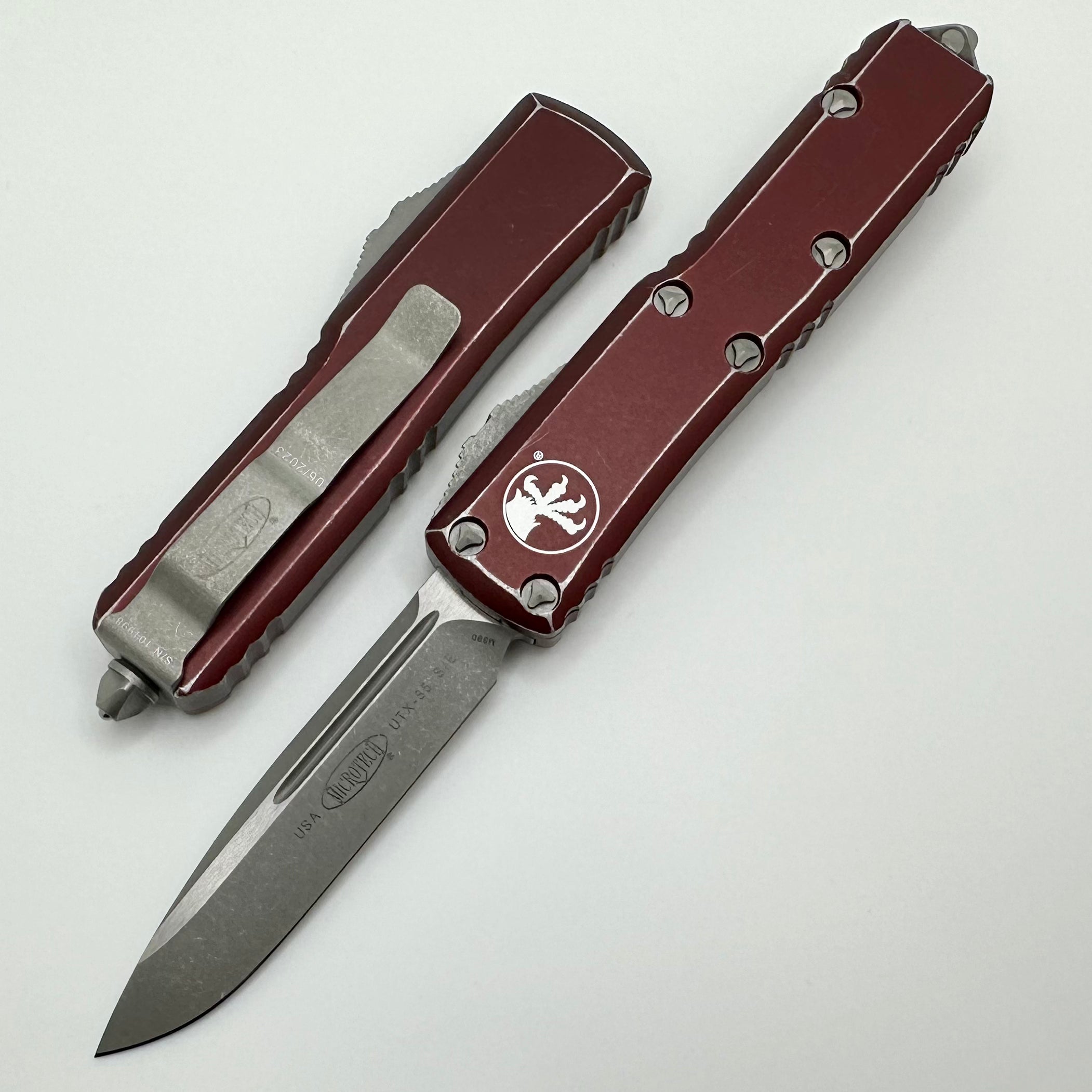 Microtech UTX-85 Single Edge Apocalyptic Standard & Distressed Merlot 231-10DMR