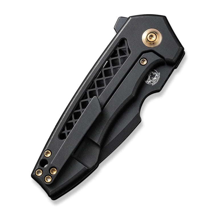 We Knife Harpen Flipper Black Milled Titanium Handles & Black CPM-20CV Blade WE23019-1