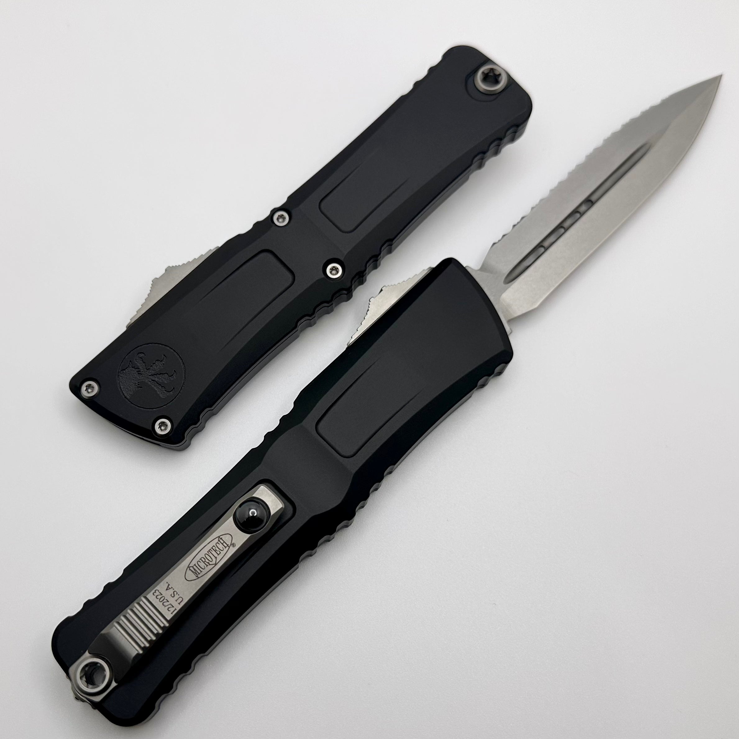 Microtech Knives Combat Troodon Gen III Stonewash Full Serrated Double Edge w/ Black Handle 1142-12