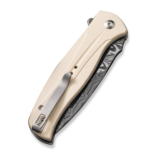 Civivi Incindie Button Lock Flipper w/ Ivory/White G-10 Handles & Damascus C23053-DS1