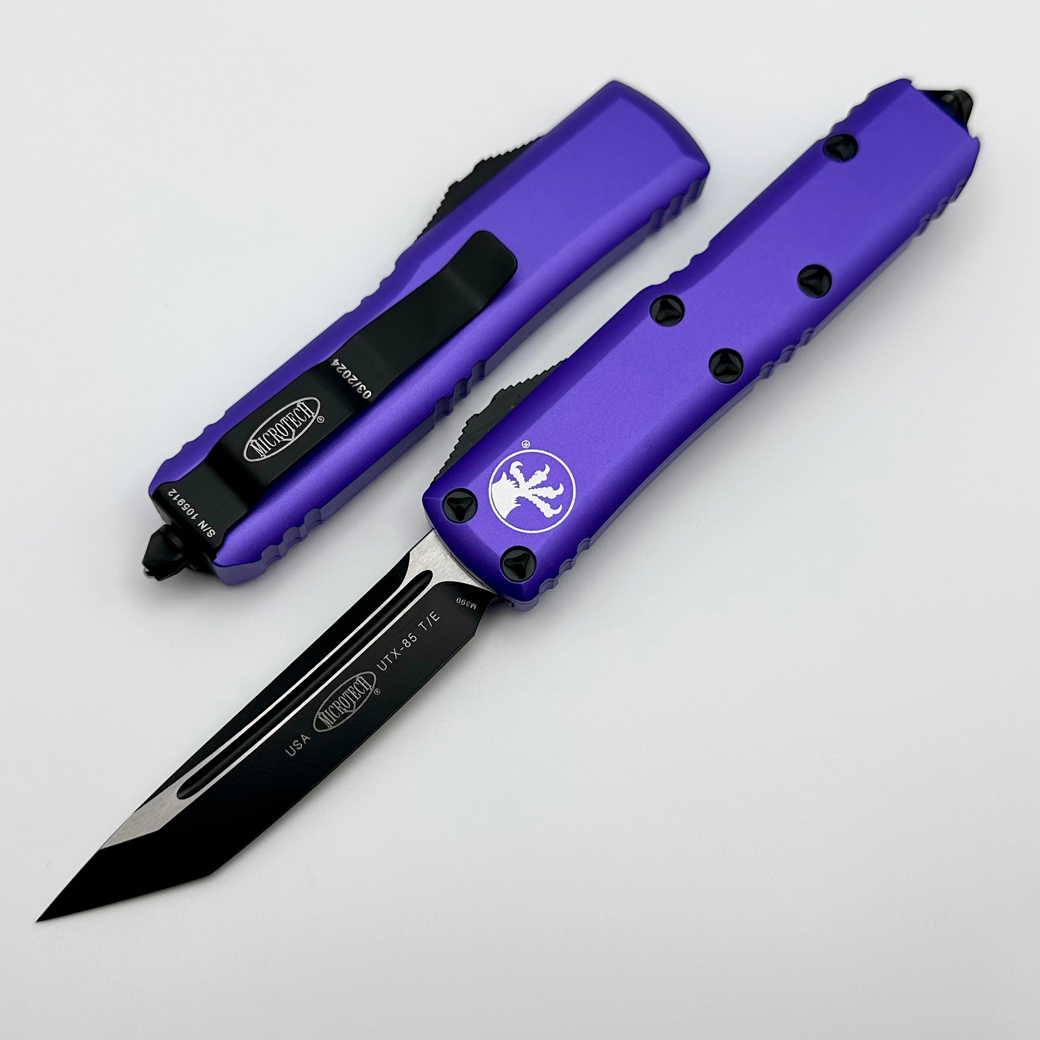 Microtech UTX-85 Purple Handles w/ Black Tanto 233-1PU