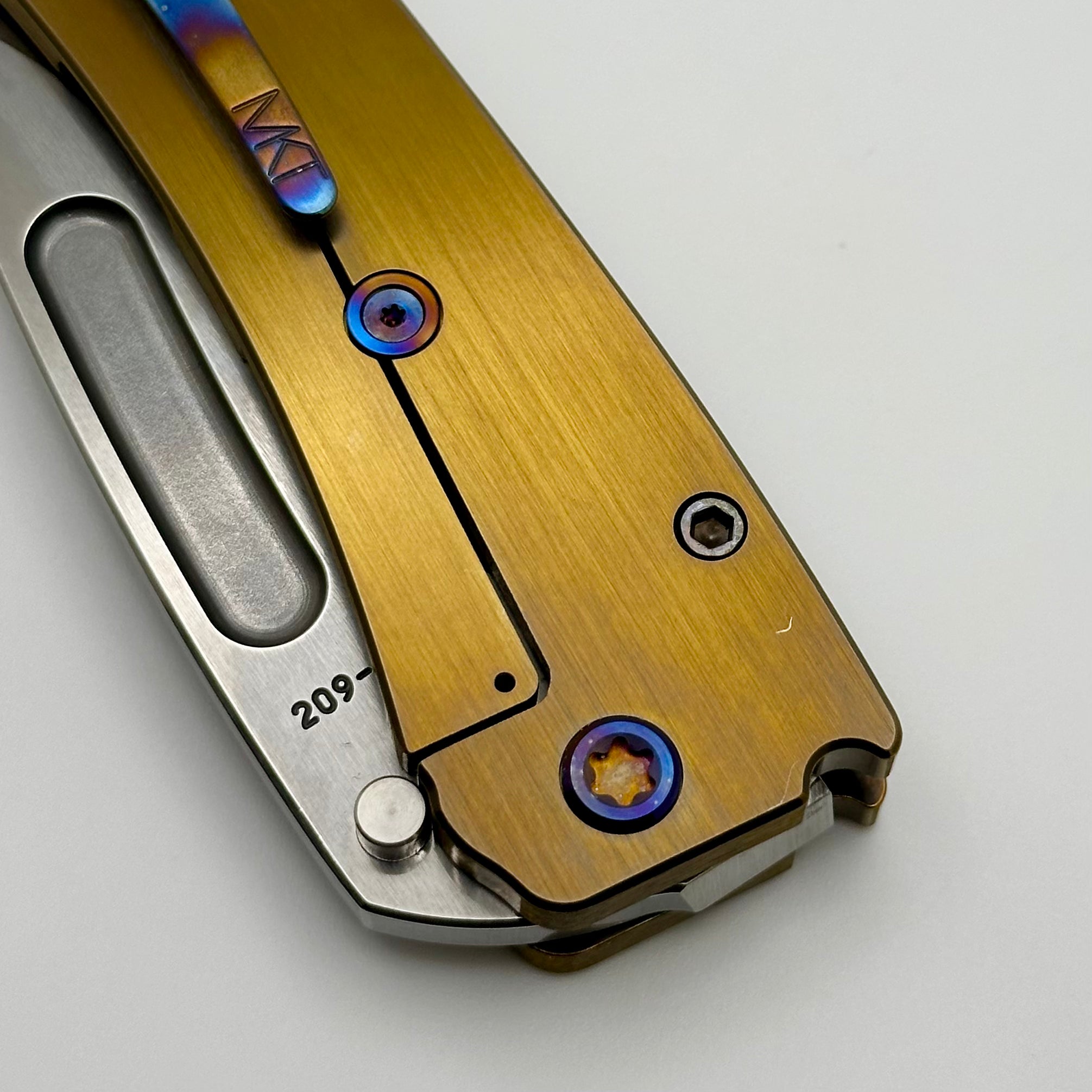 Medford Midi Marauder Tumbled S45 Drop Point & Brushed/Bronze Grooved/Scallops Handles w/ Flamed Hardware