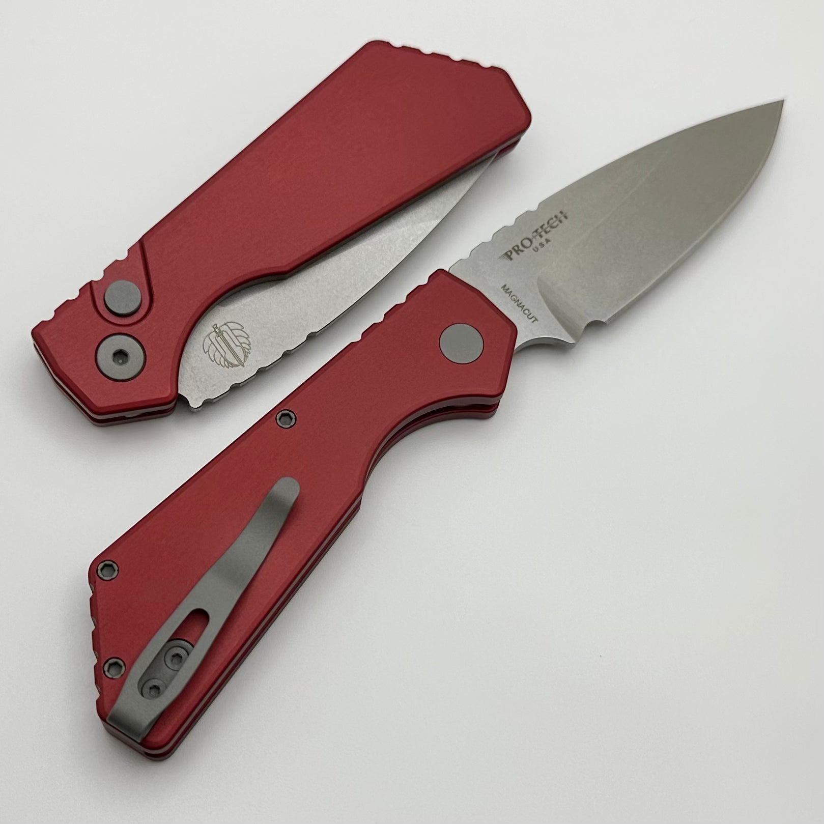 Pro-Tech PT Plus Red Aluminum Handle & Stonewash MagnaCut Blade PT201-Red