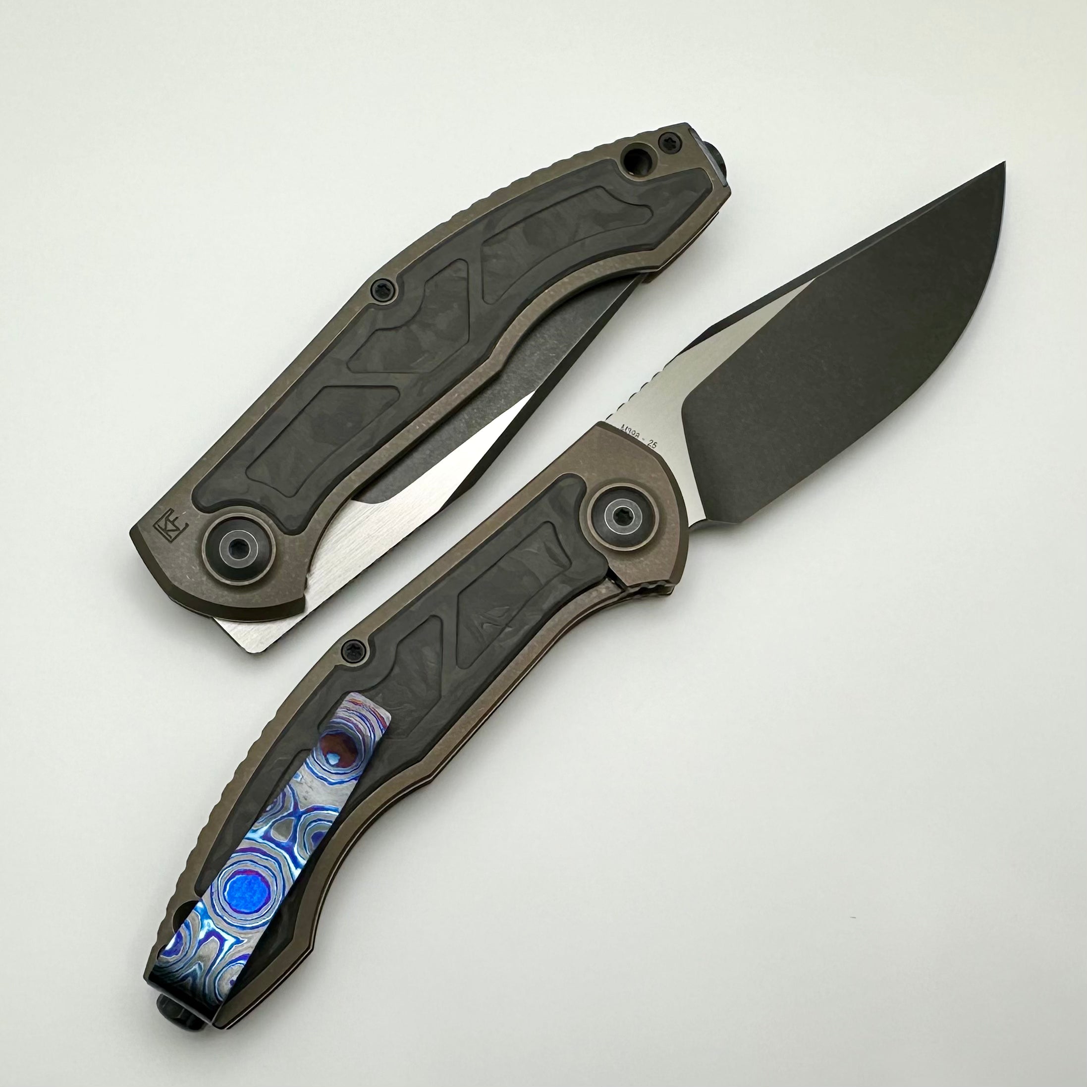 Custom Knife Factory Veksha HD Carbon Fiber & Bronze Titanium Handles w/ Two Tone M398