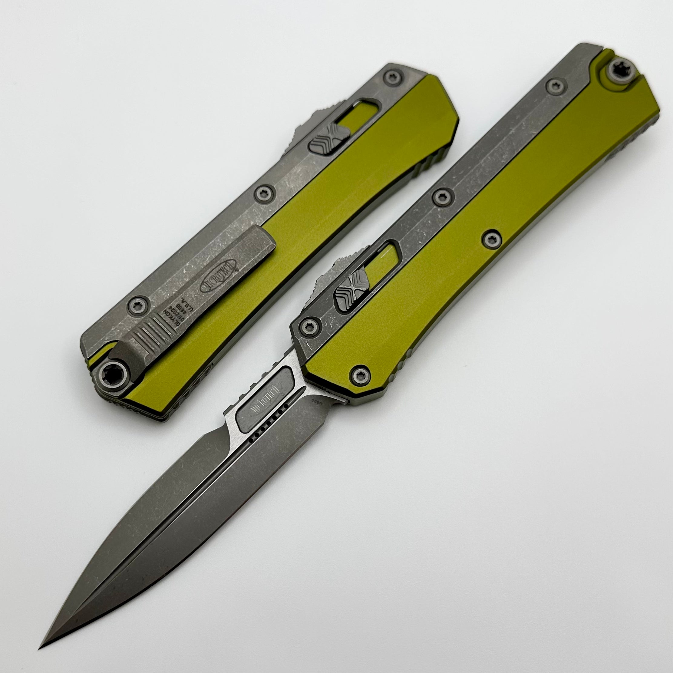 Microtech Glykon Apocalyptic Standard Bayonet w/ Apocalyptic Overlay & OD Green Handle 184-10APOD